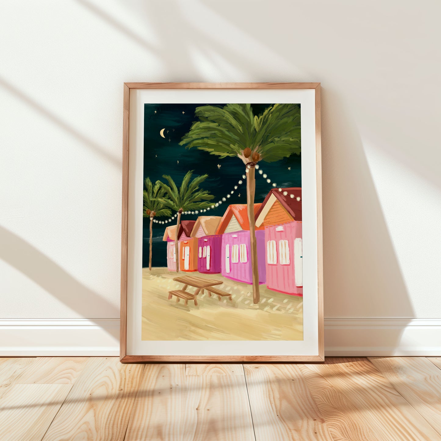 Caribbean huts at night time art print