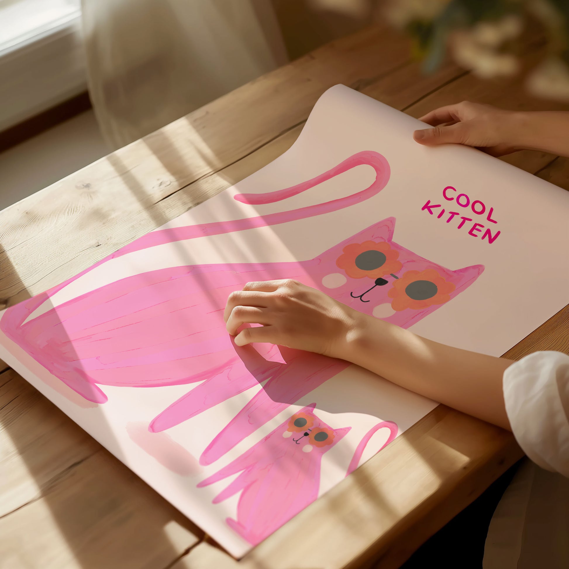 Pink cat "cool kitten" kids art print