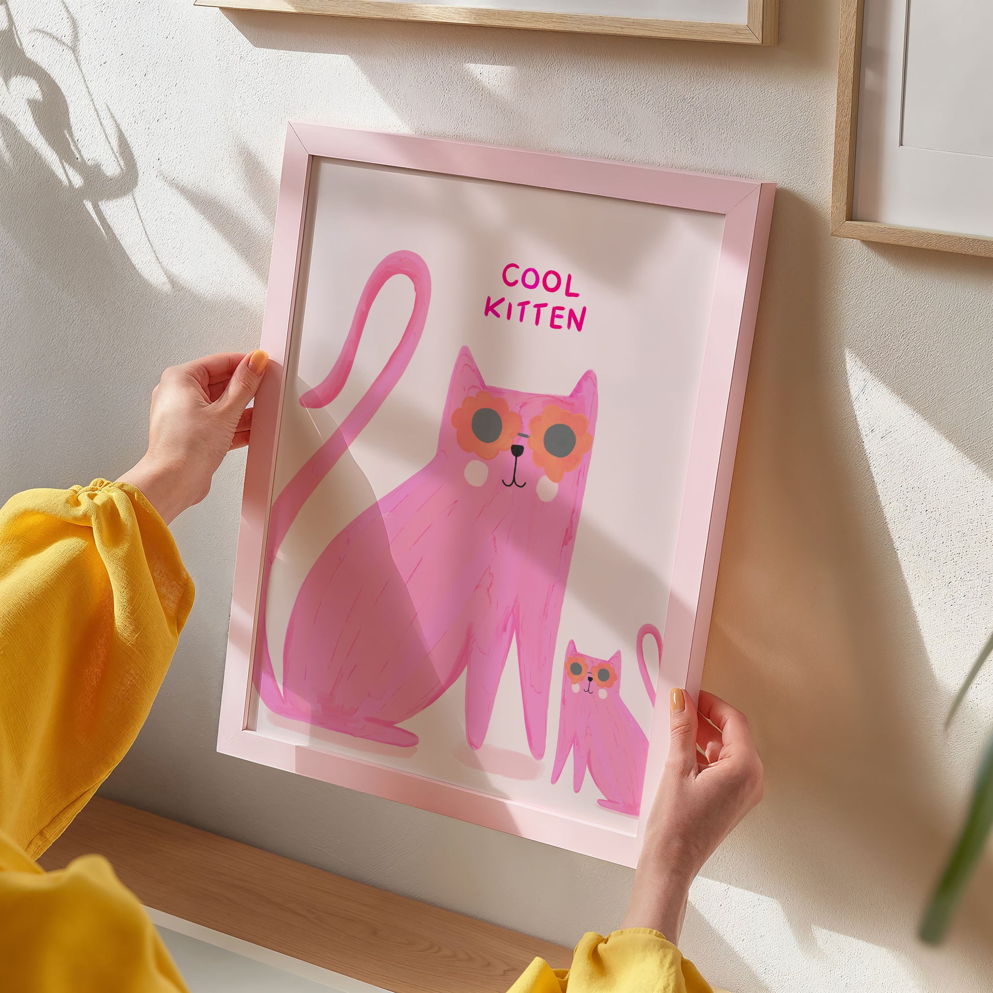 Pink cat "cool kitten" kids art print