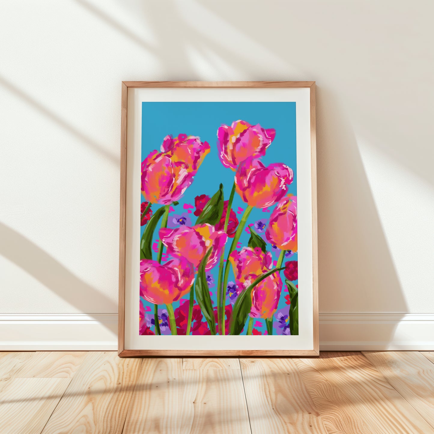 Bright Pink Tulips Art Print featuring vibrant pink tulips for fresh home decor.