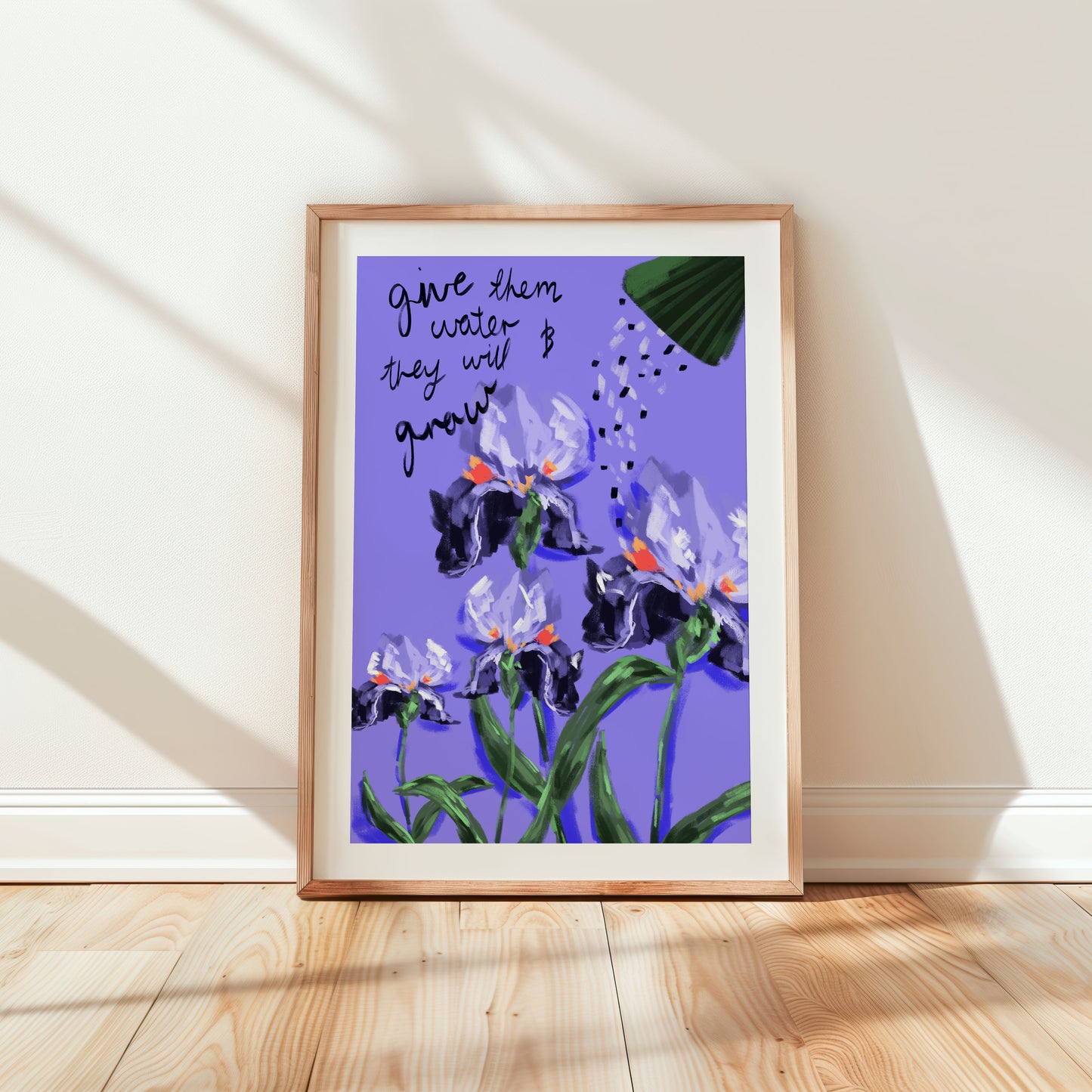 Bright Purple Iris Art Print showcasing a stunning purple iris flower for vibrant home decor.