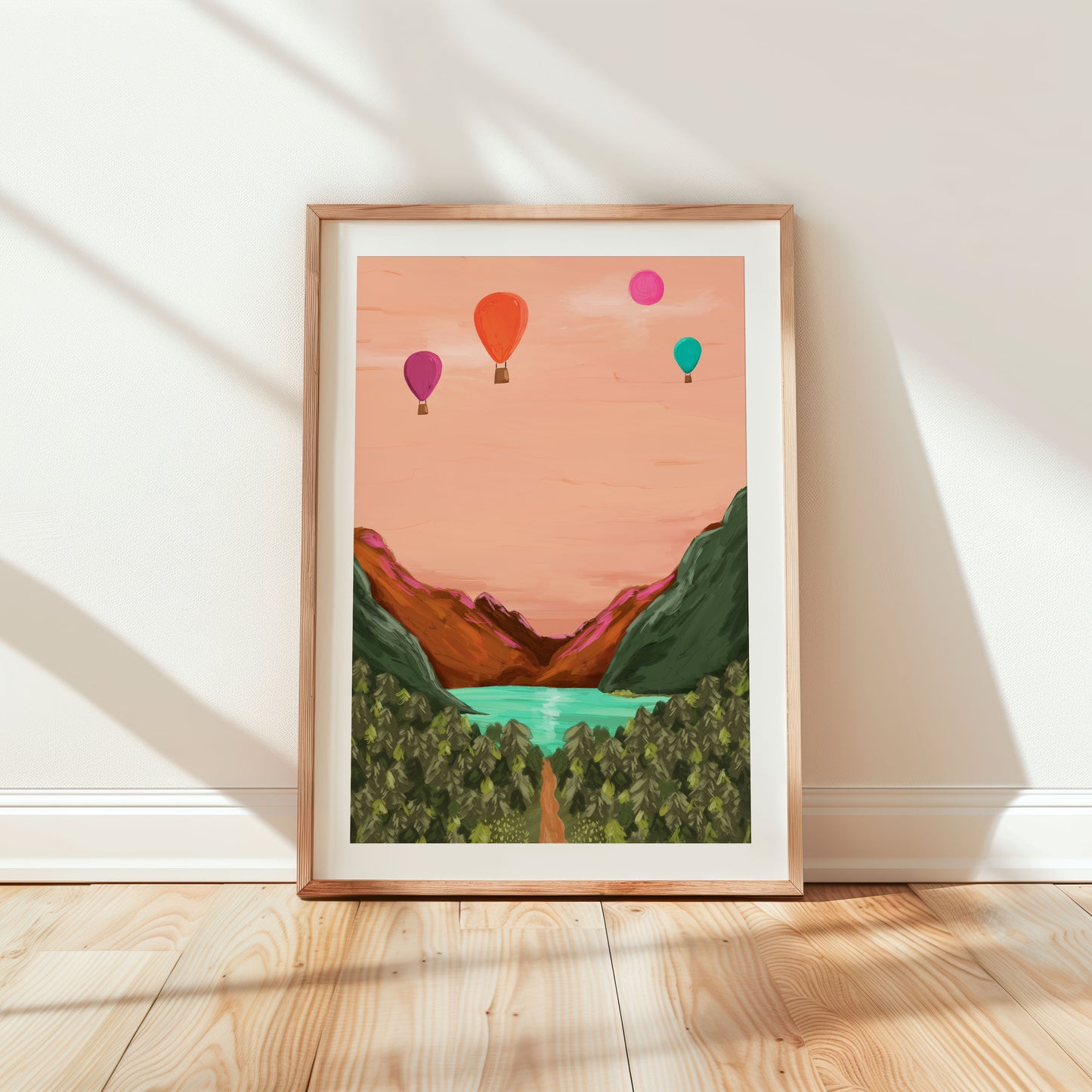 A painterly valley of mountains and water art print