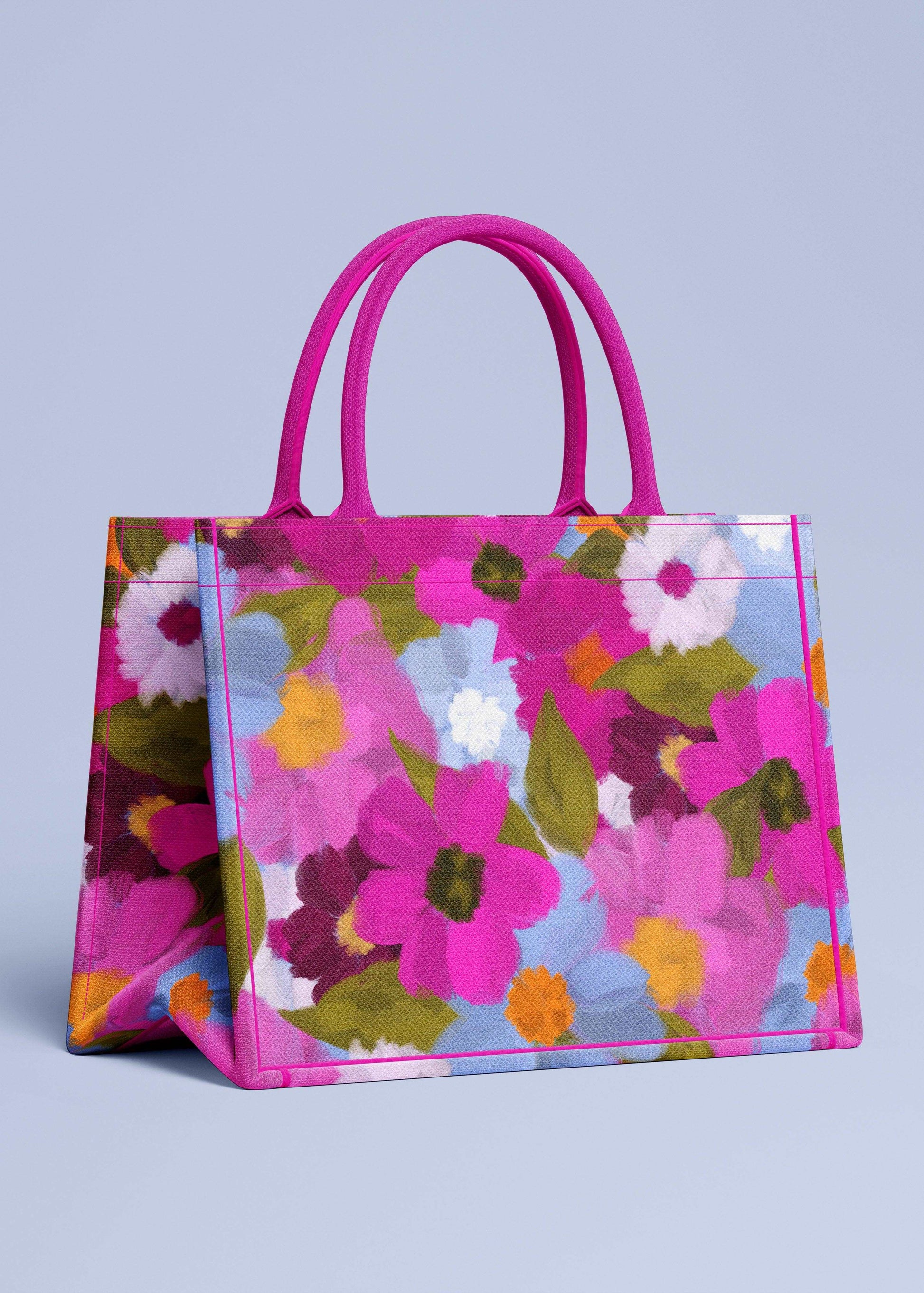 Mixed pink blooms canvas tote bag print