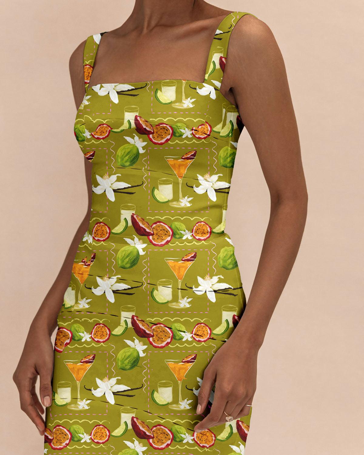 Conversational cocktail pattern on a dress