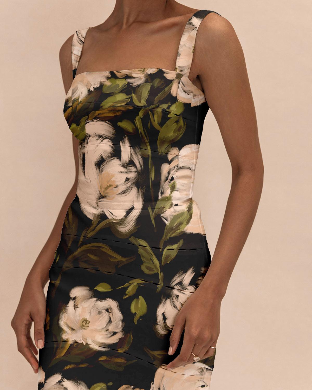 Painterly English flowers dress print design