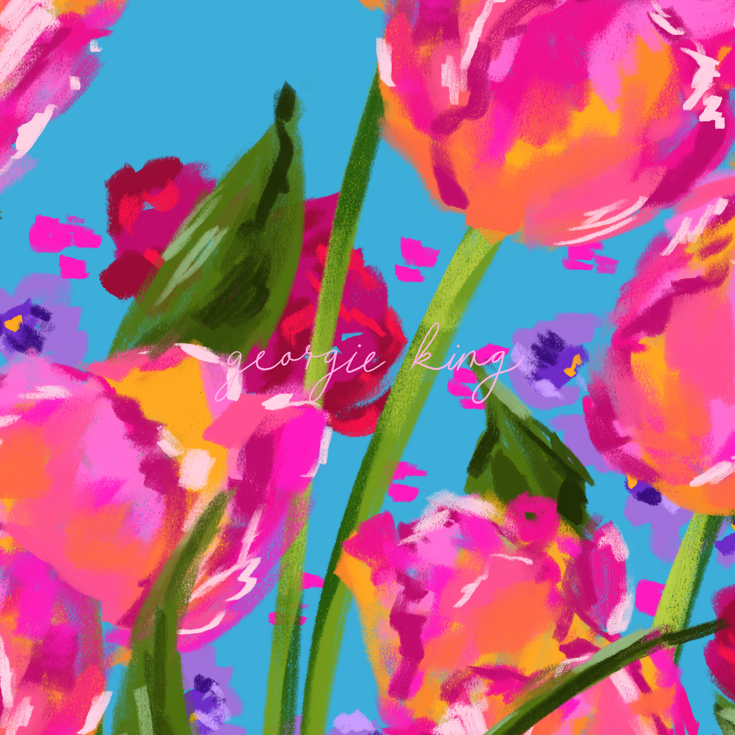 Stunning flower art print of pink tulips, perfect for brightening any room.