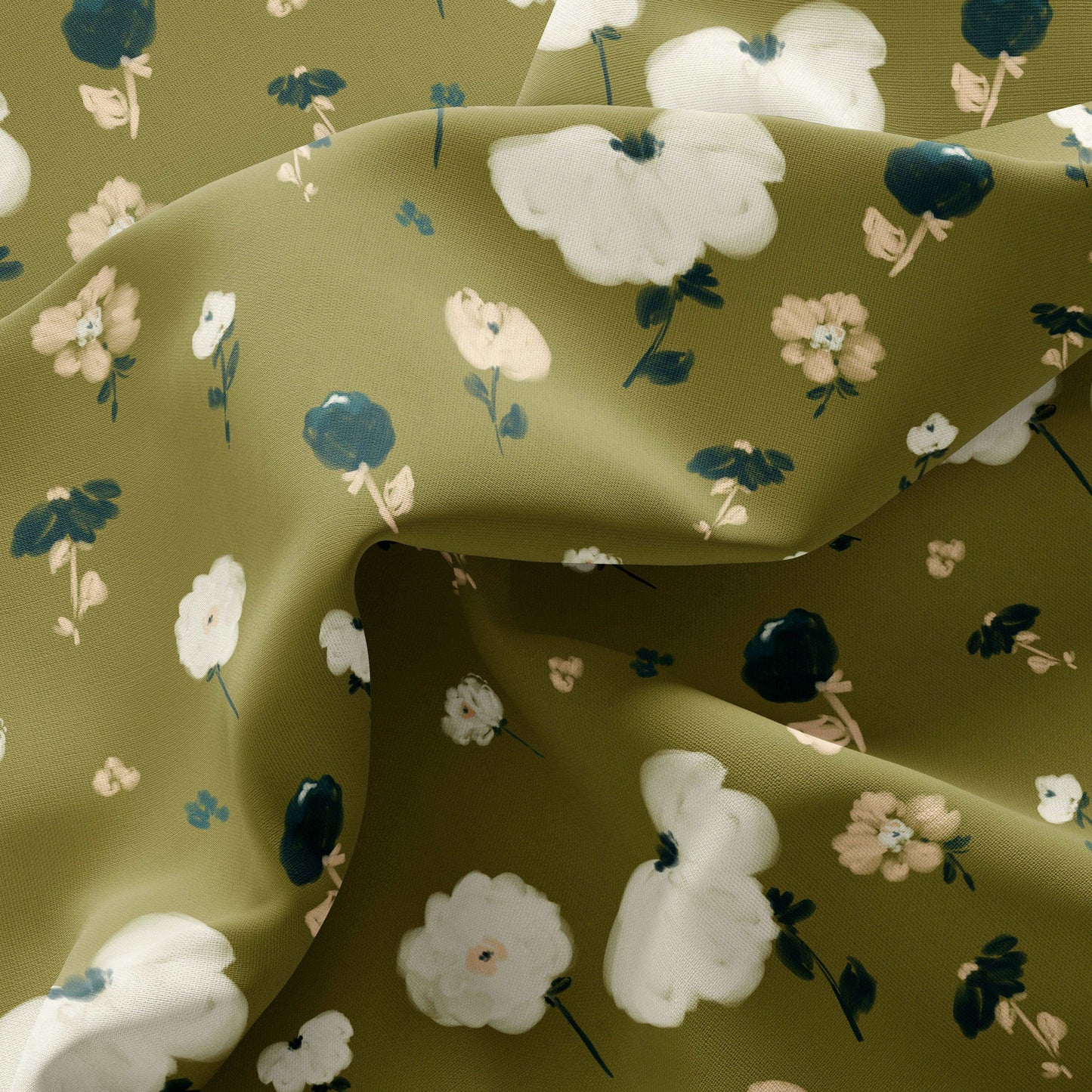 Ivory On Green Floral fabric pattern