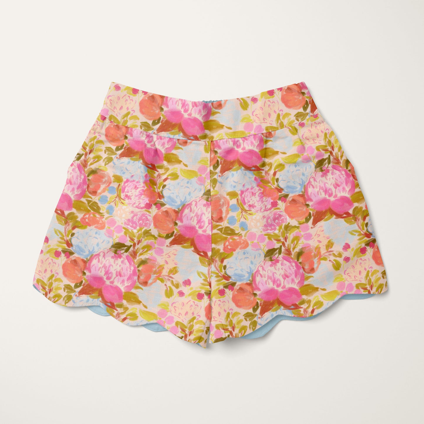 Bright pastel colours painted floral shorts print design