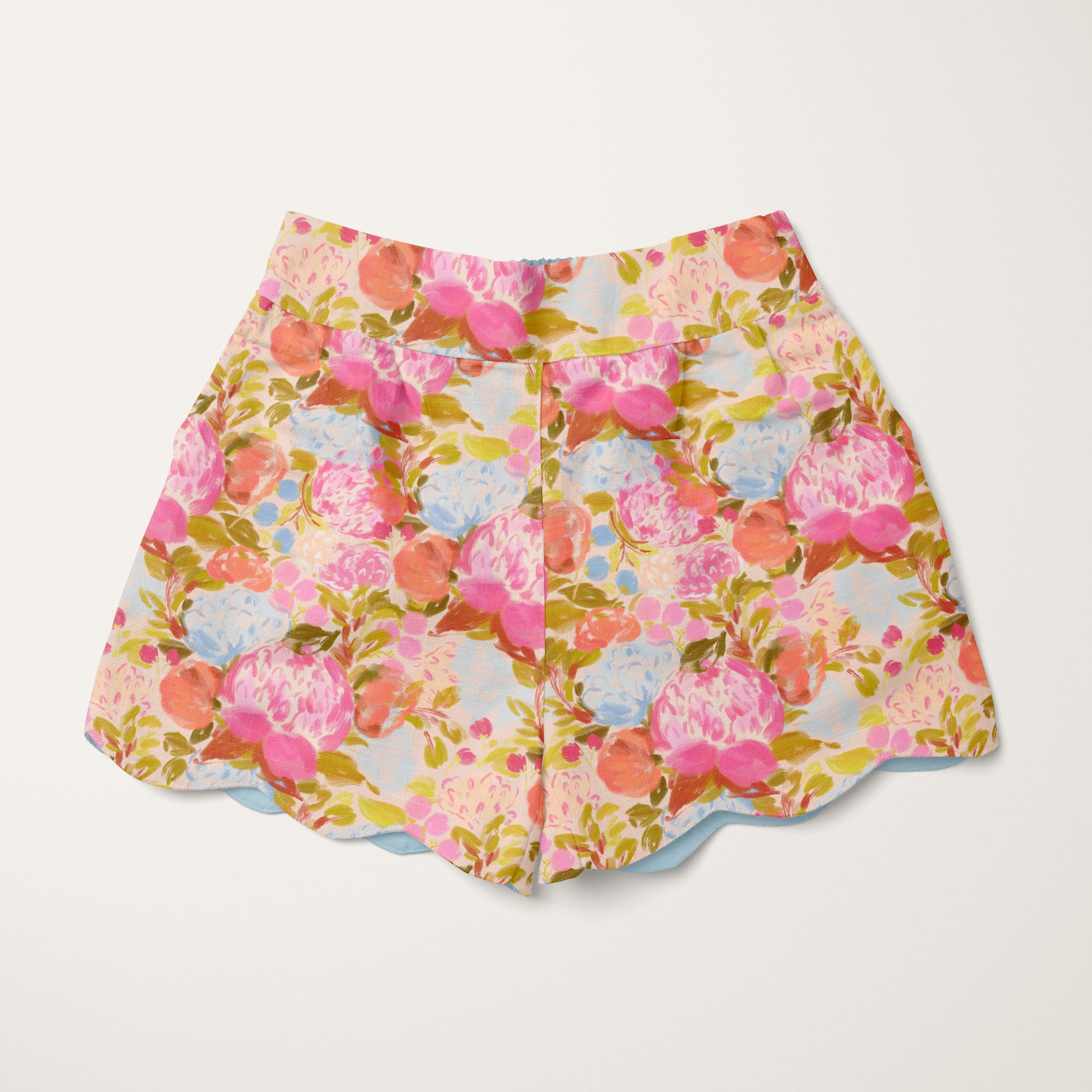 Bright pastel colours painted floral shorts print design