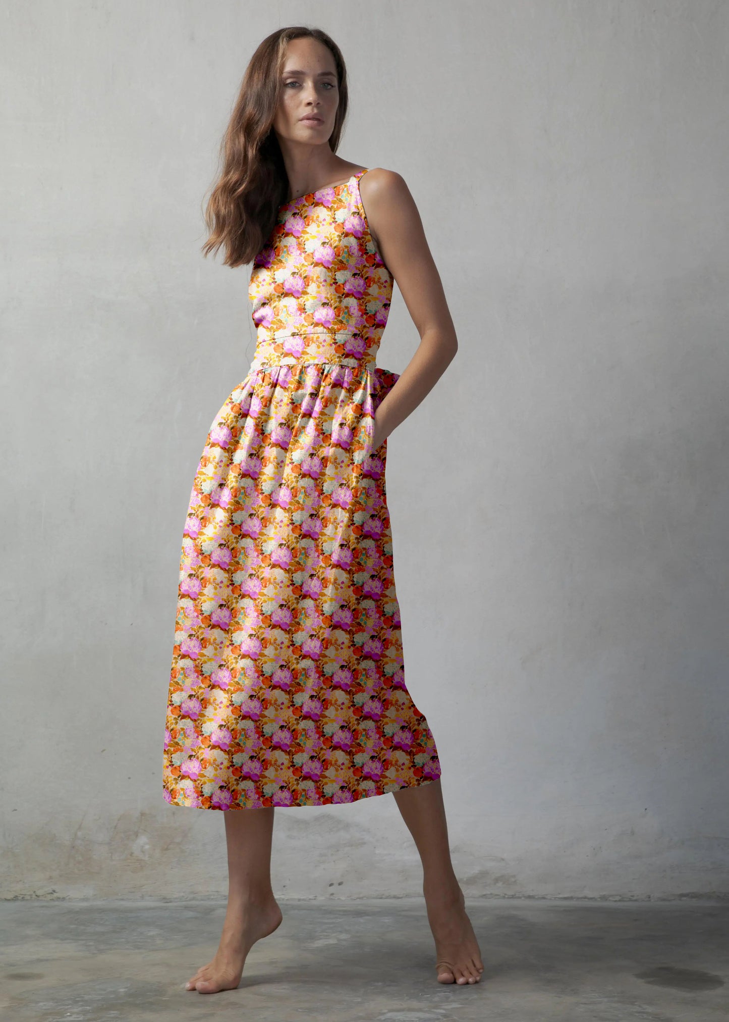 Bright pastel colours painted floral dress print design