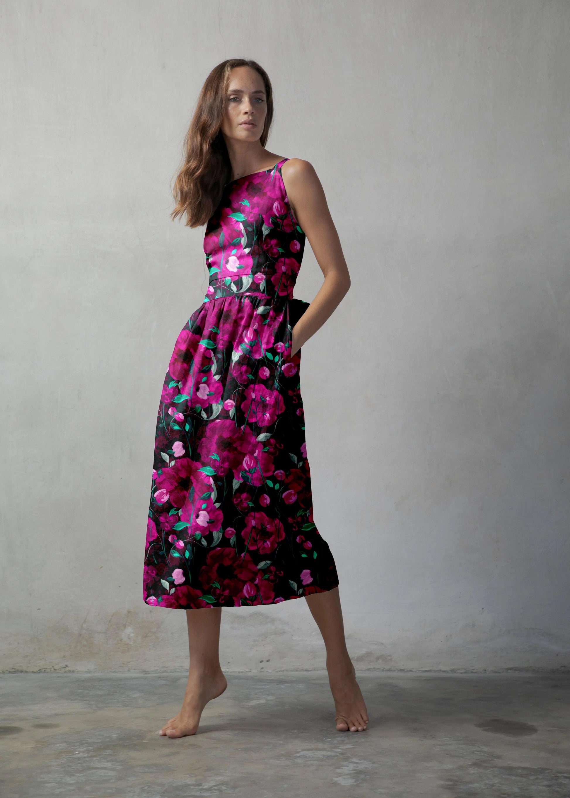 Fuchsia pink floral dress print