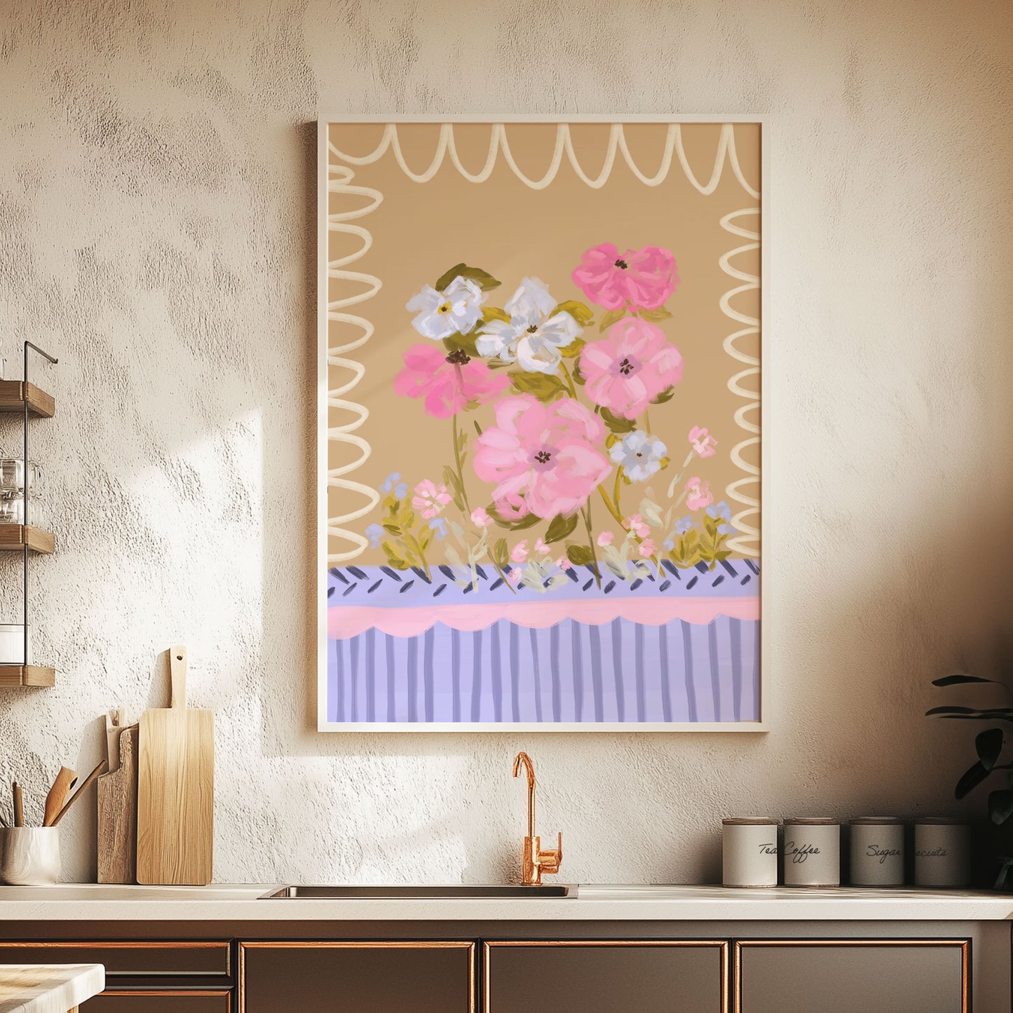 Vintage-style flower print with muted tones, perfect for cozy home decor