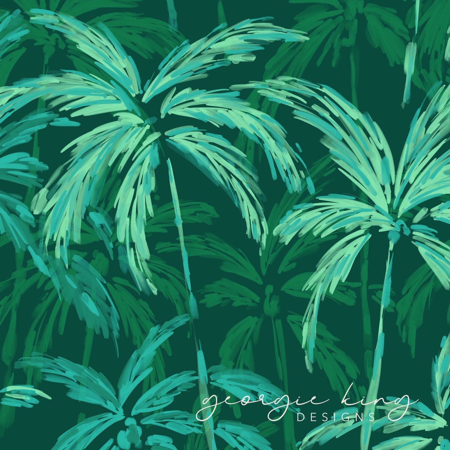 Green abstract palm trees repeating pattern tile