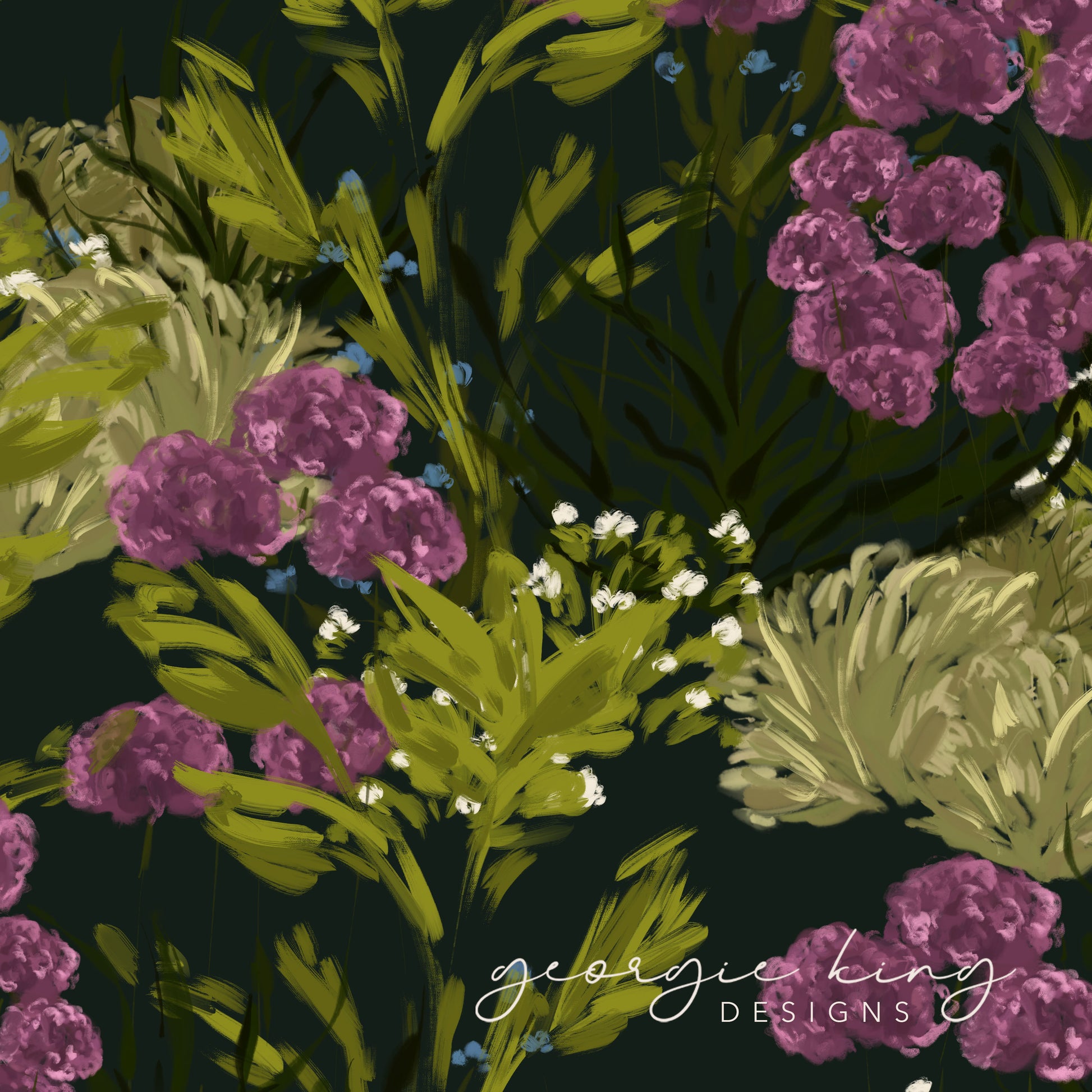 Dark botanical seamless pattern tile