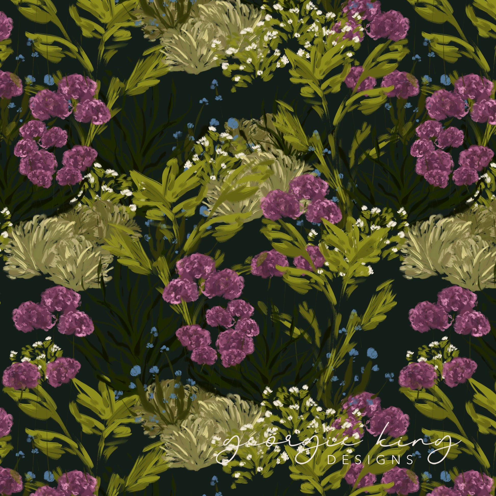 Dark botanical seamless pattern tile