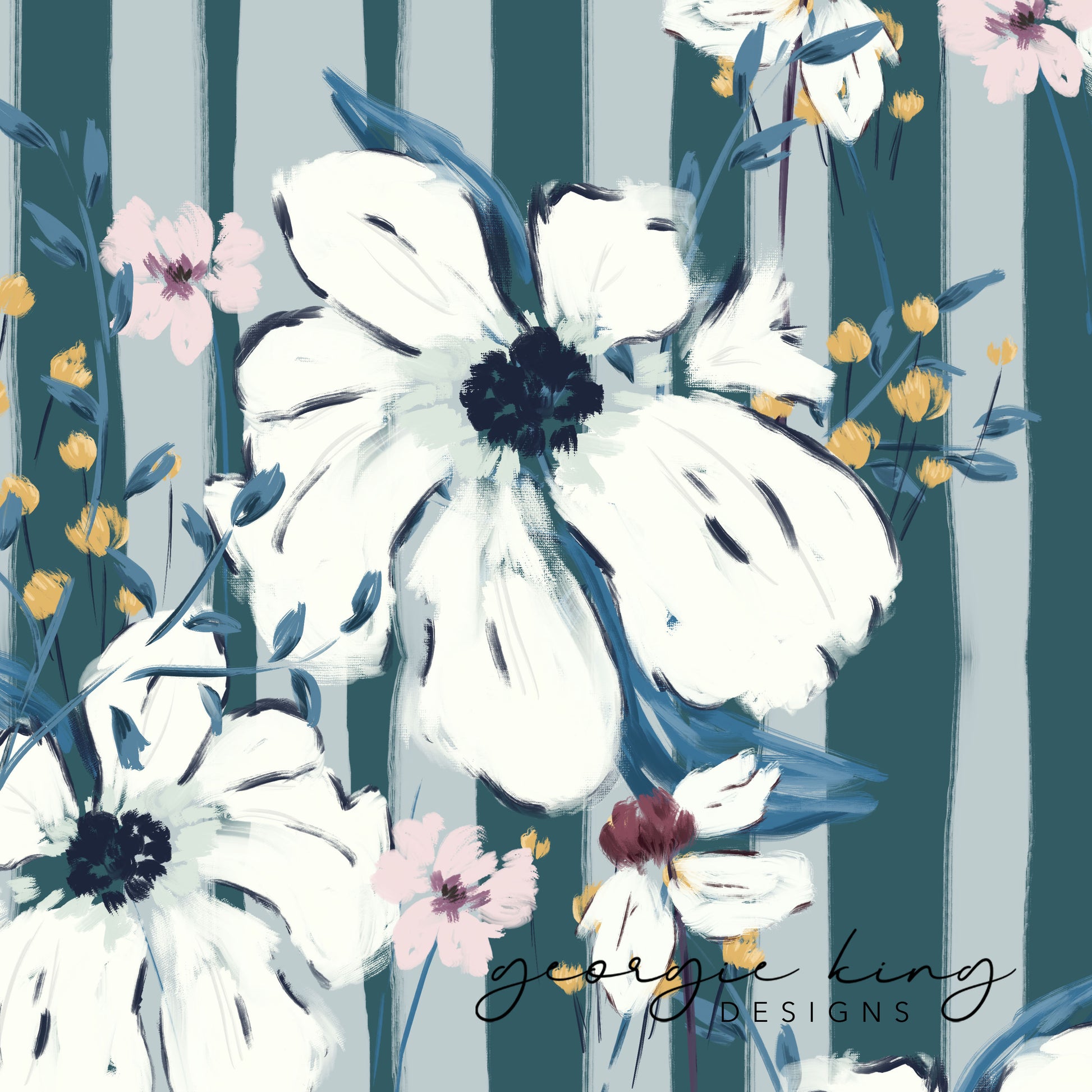 Blue and white floral repeatable pattern tile