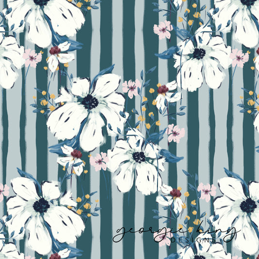 Blue and white floral repeatable pattern tile