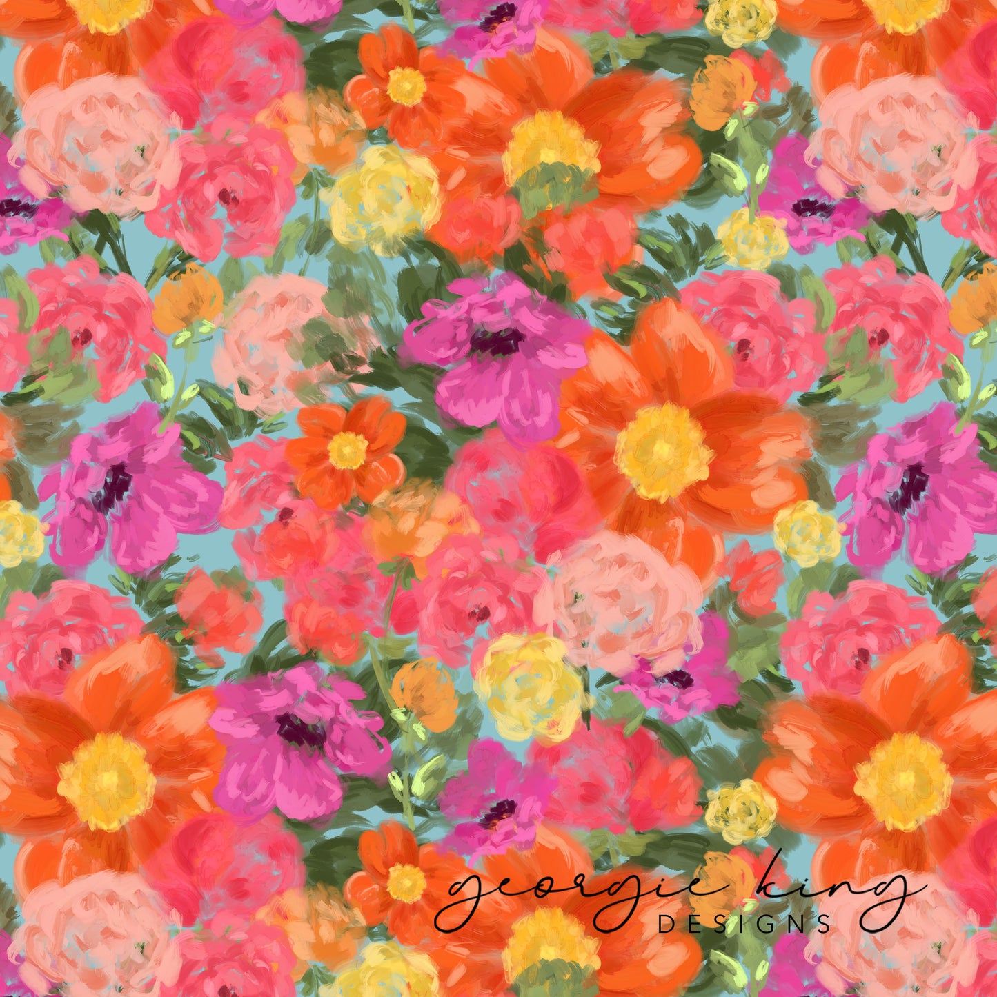 Bright orange floral repeating pattern tile