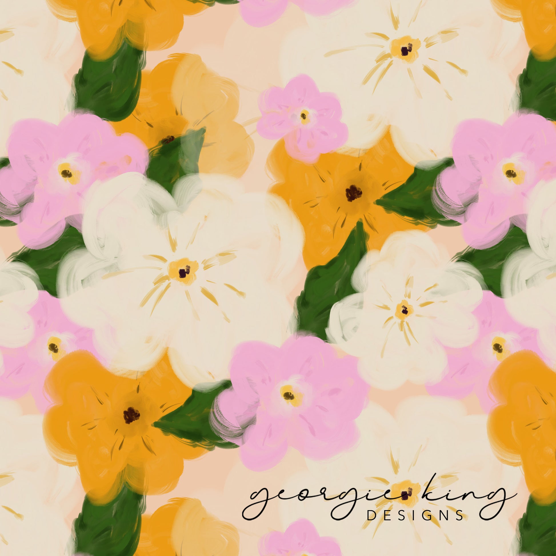 Yellow, pink and cream summer floral seamless pattern tile