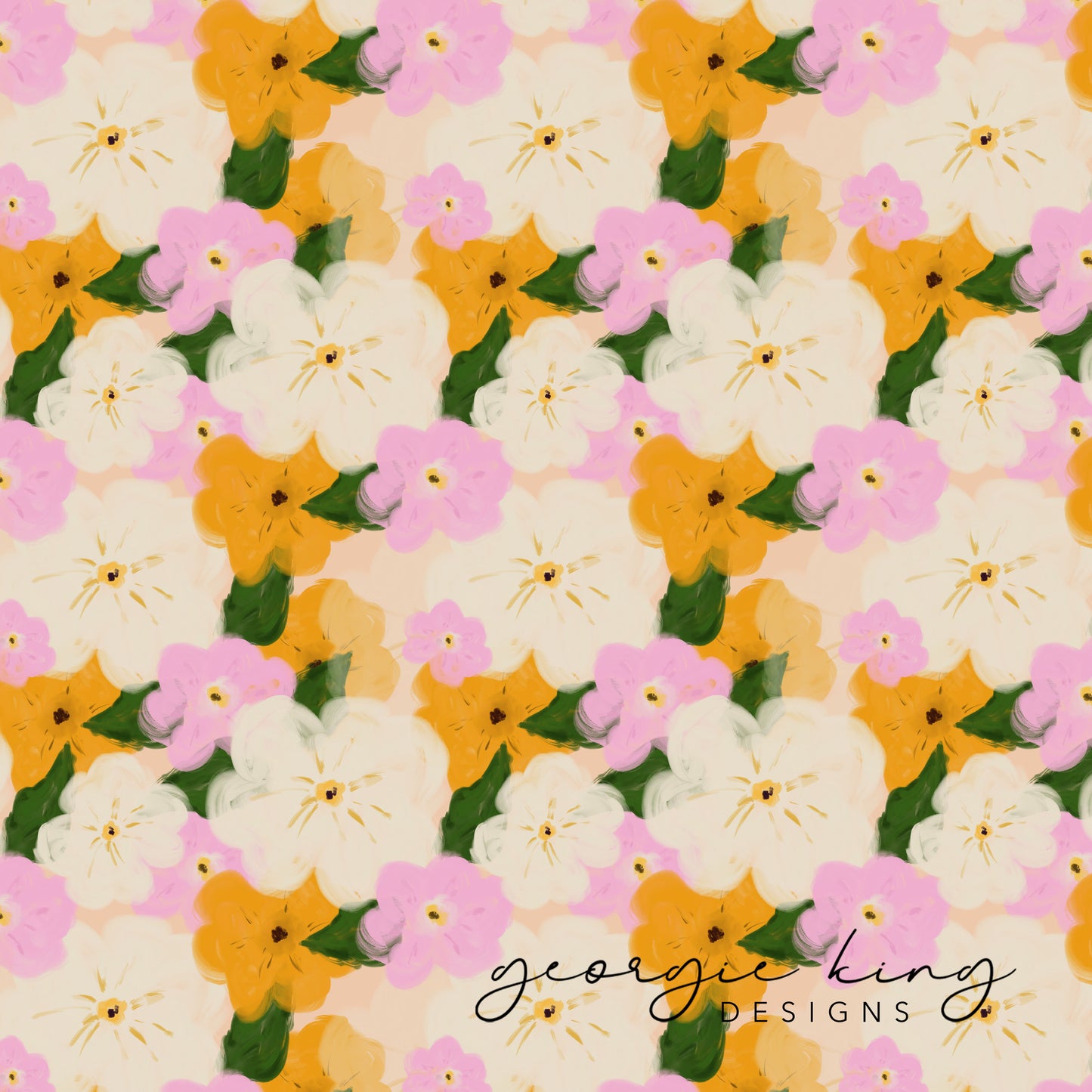 Yellow, pink and cream summer floral seamless pattern tile