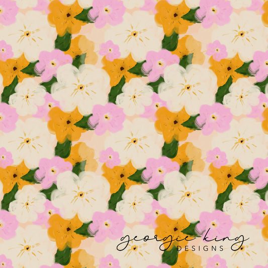 Yellow, pink and cream summer floral seamless pattern tile