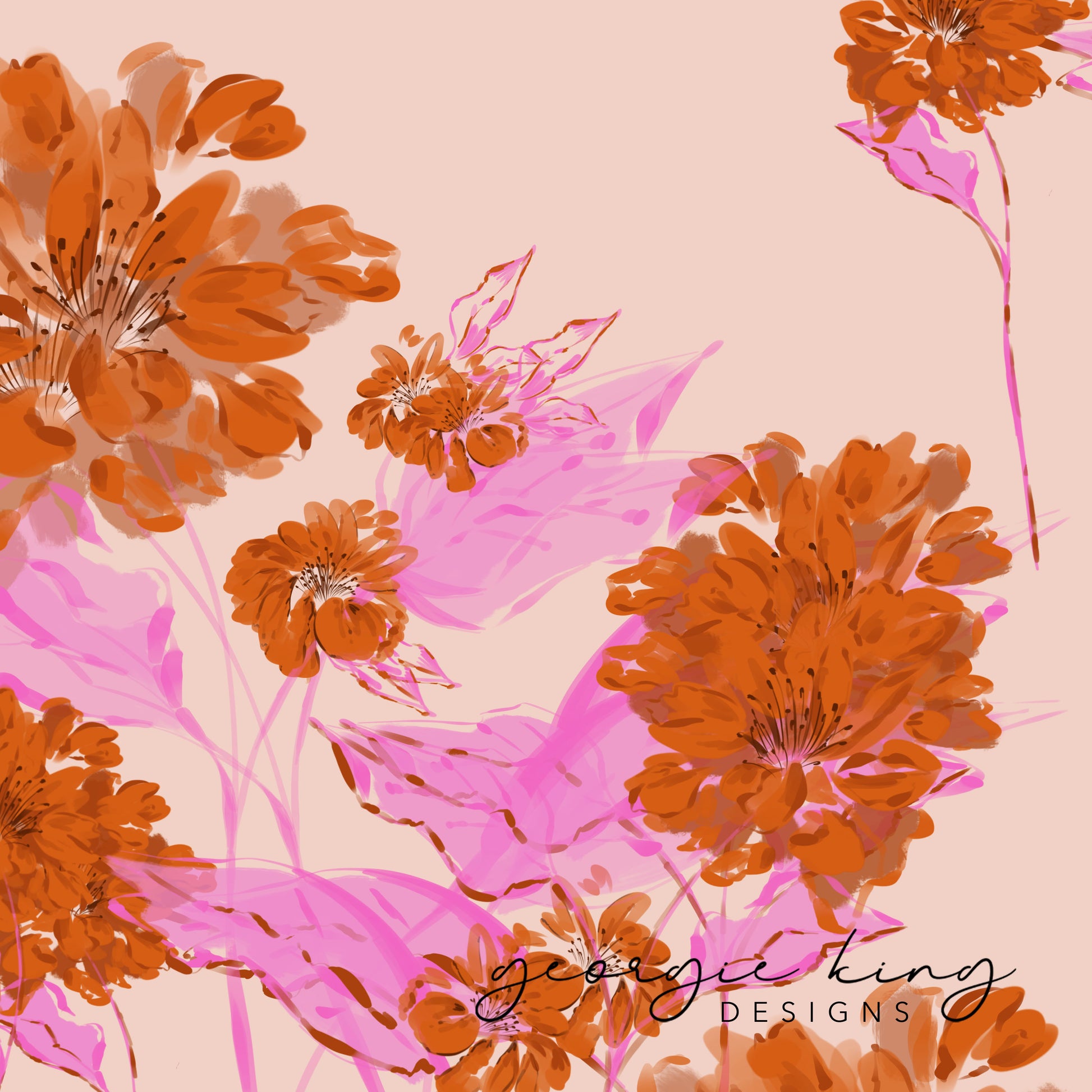 Pink and orange simple floral seamless pattern tile