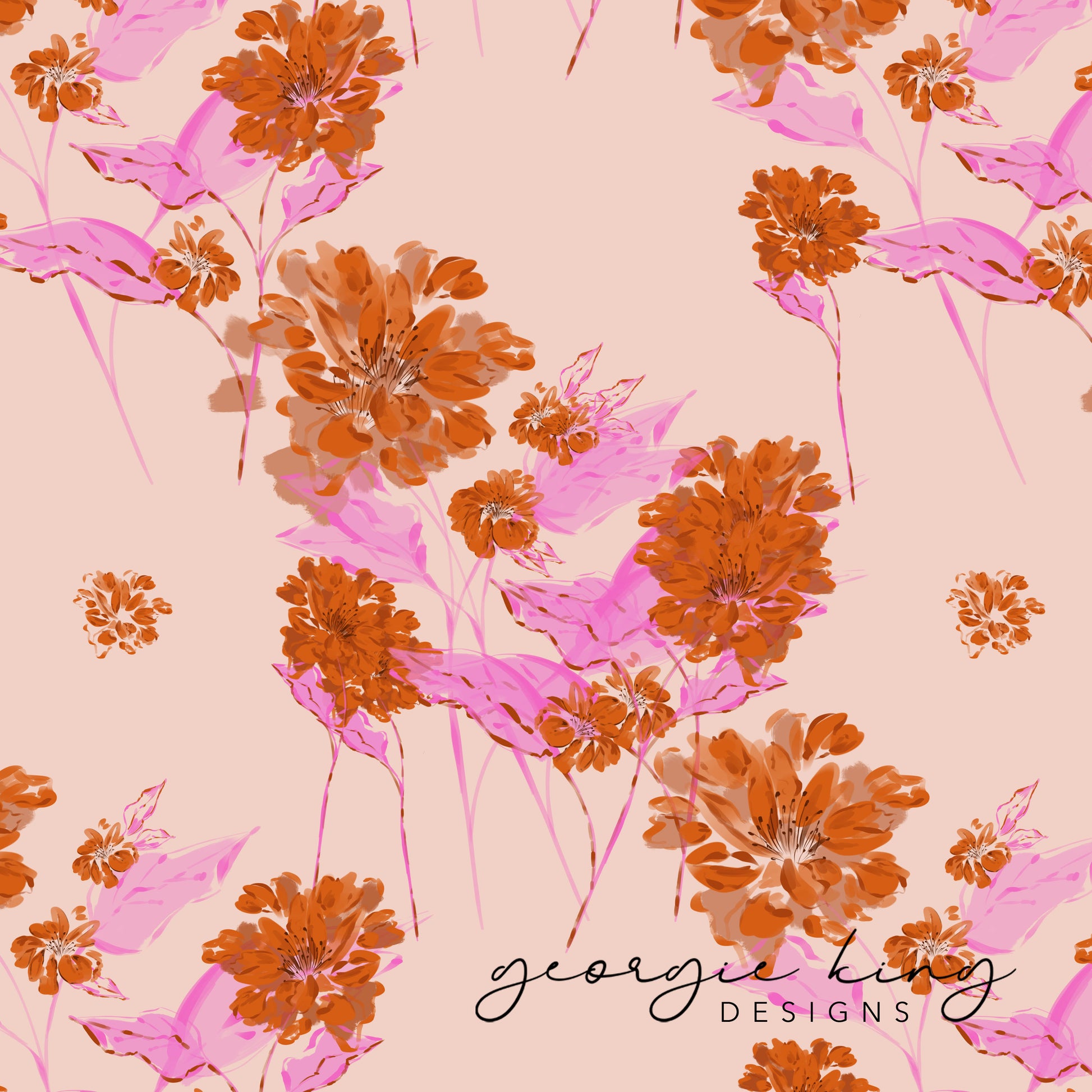 Pink and orange simple floral seamless pattern tile