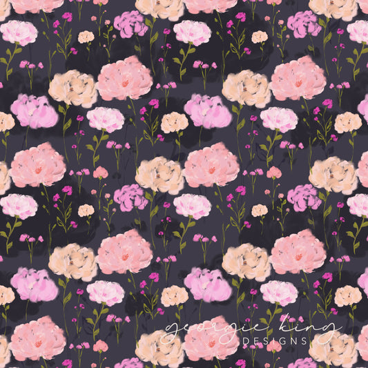 Dark purple floral seamless pattern