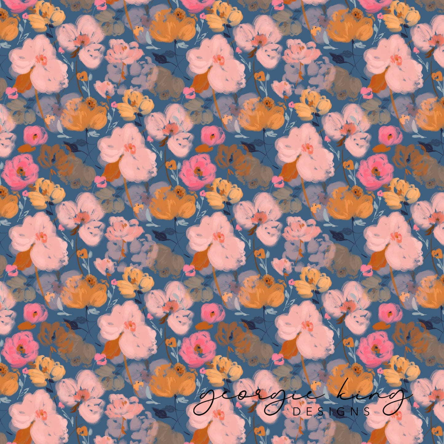 Blue boho floral seamless pattern tile