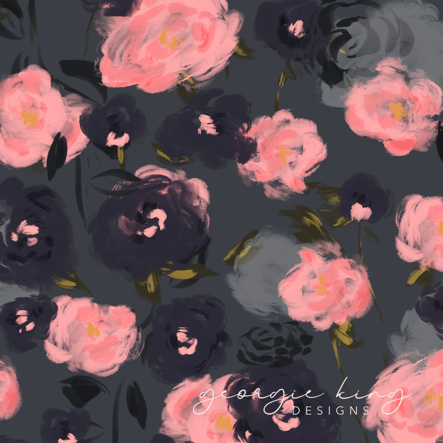 Pink and dark blue roses repeat pattern tile