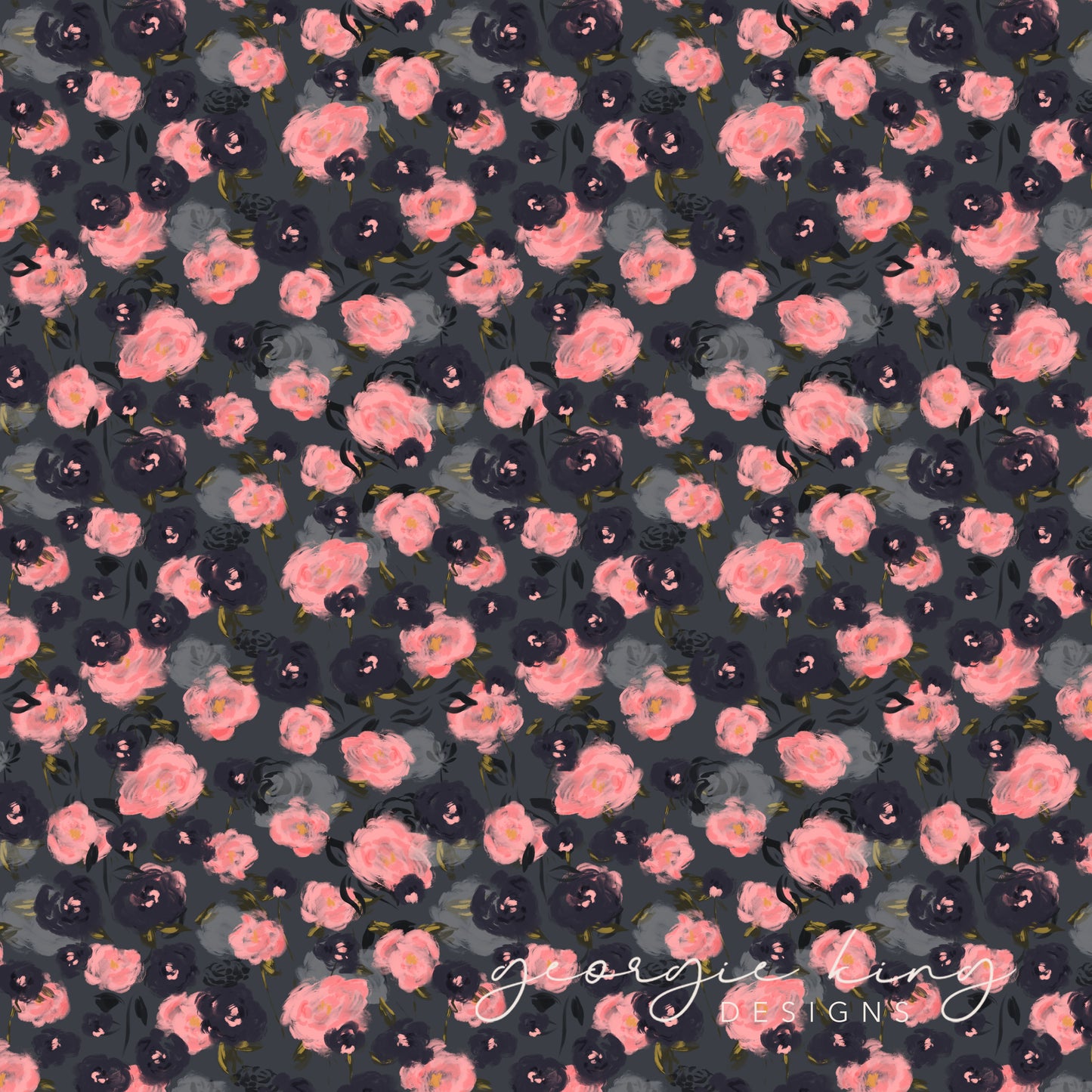 Pink and dark blue roses repeat pattern tile