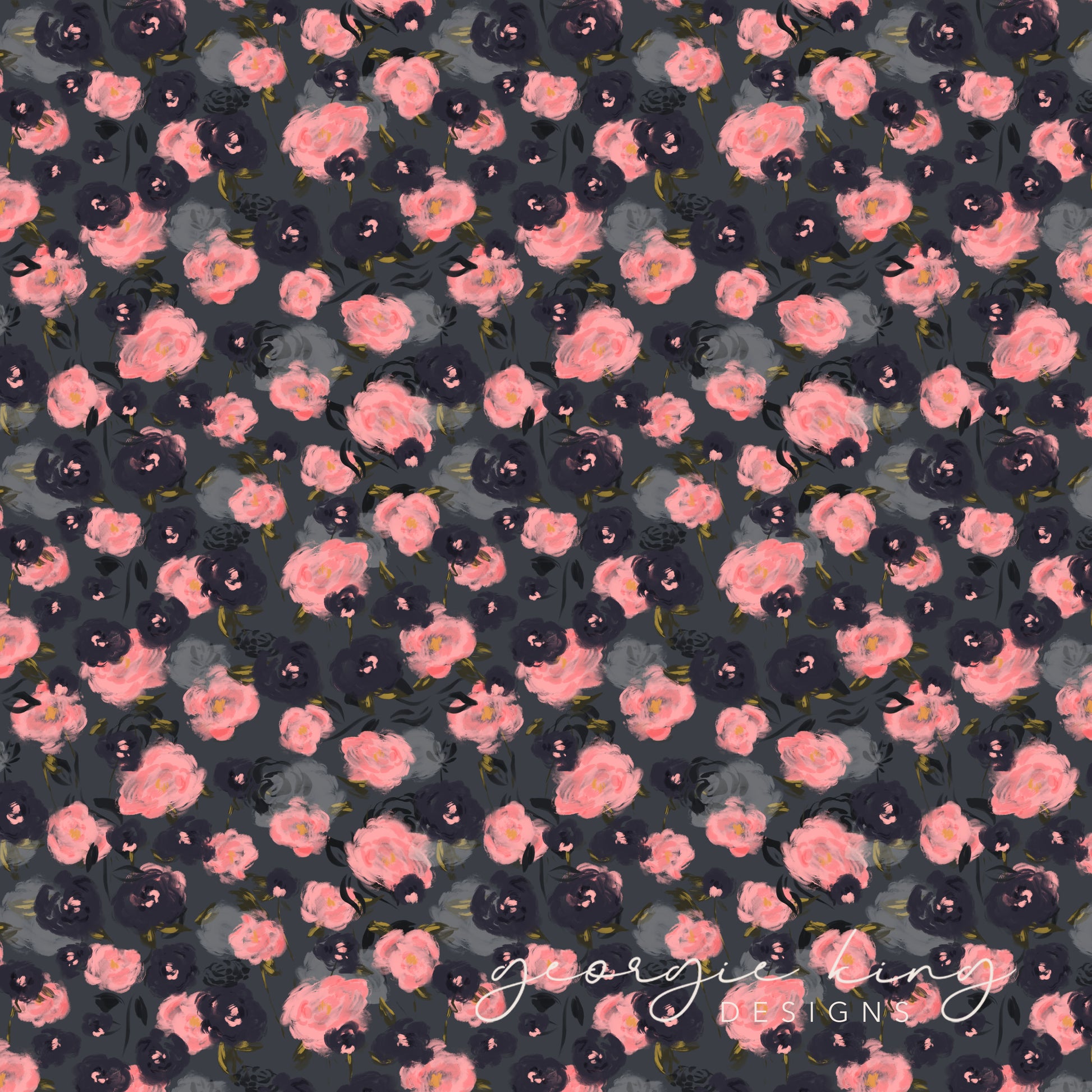 Pink and dark blue roses repeat pattern tile