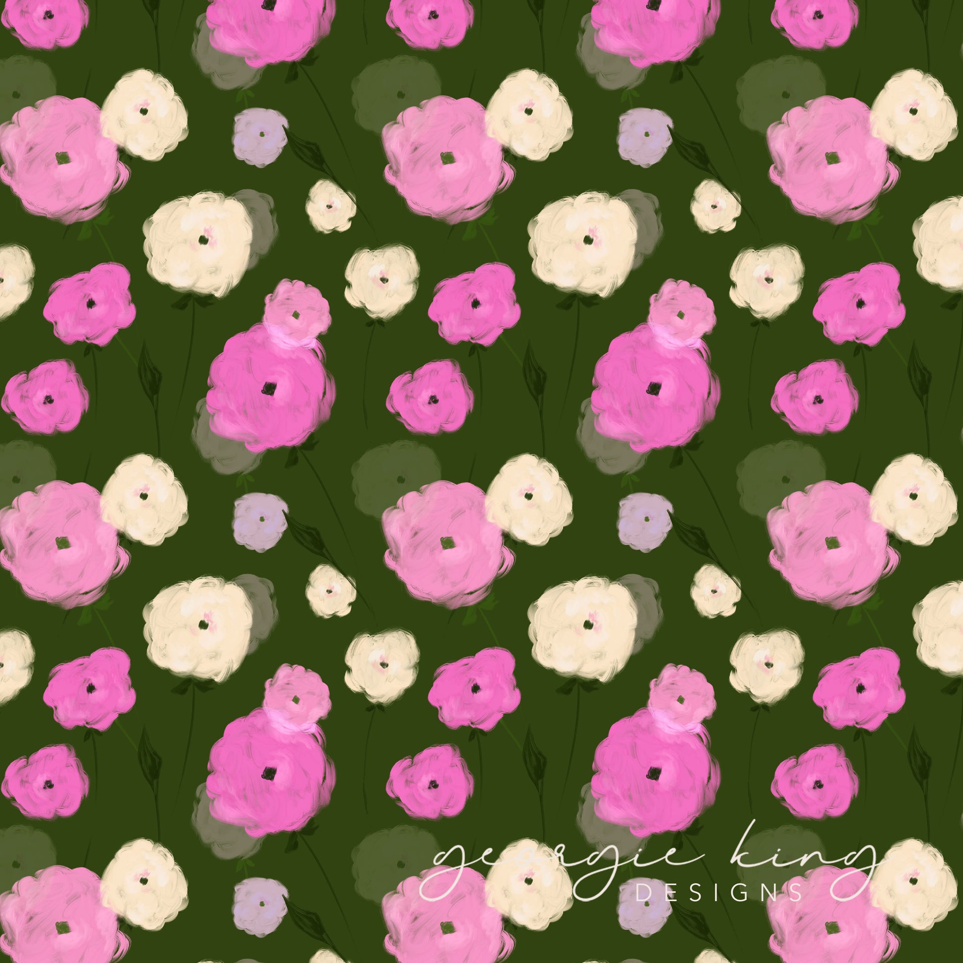 Green, pink and ivory flowers pattern tile