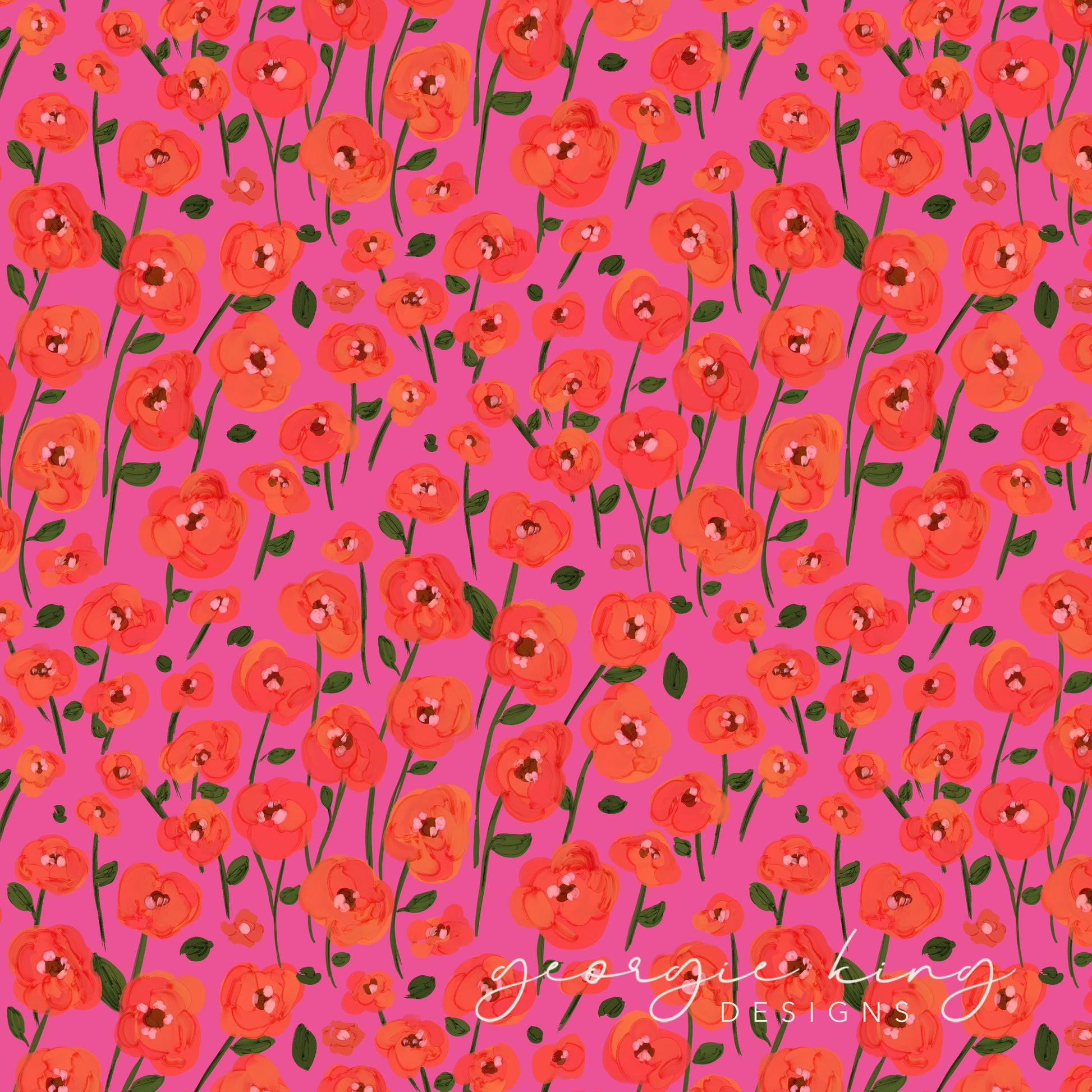 Pink and red poppy seamless pattern tile