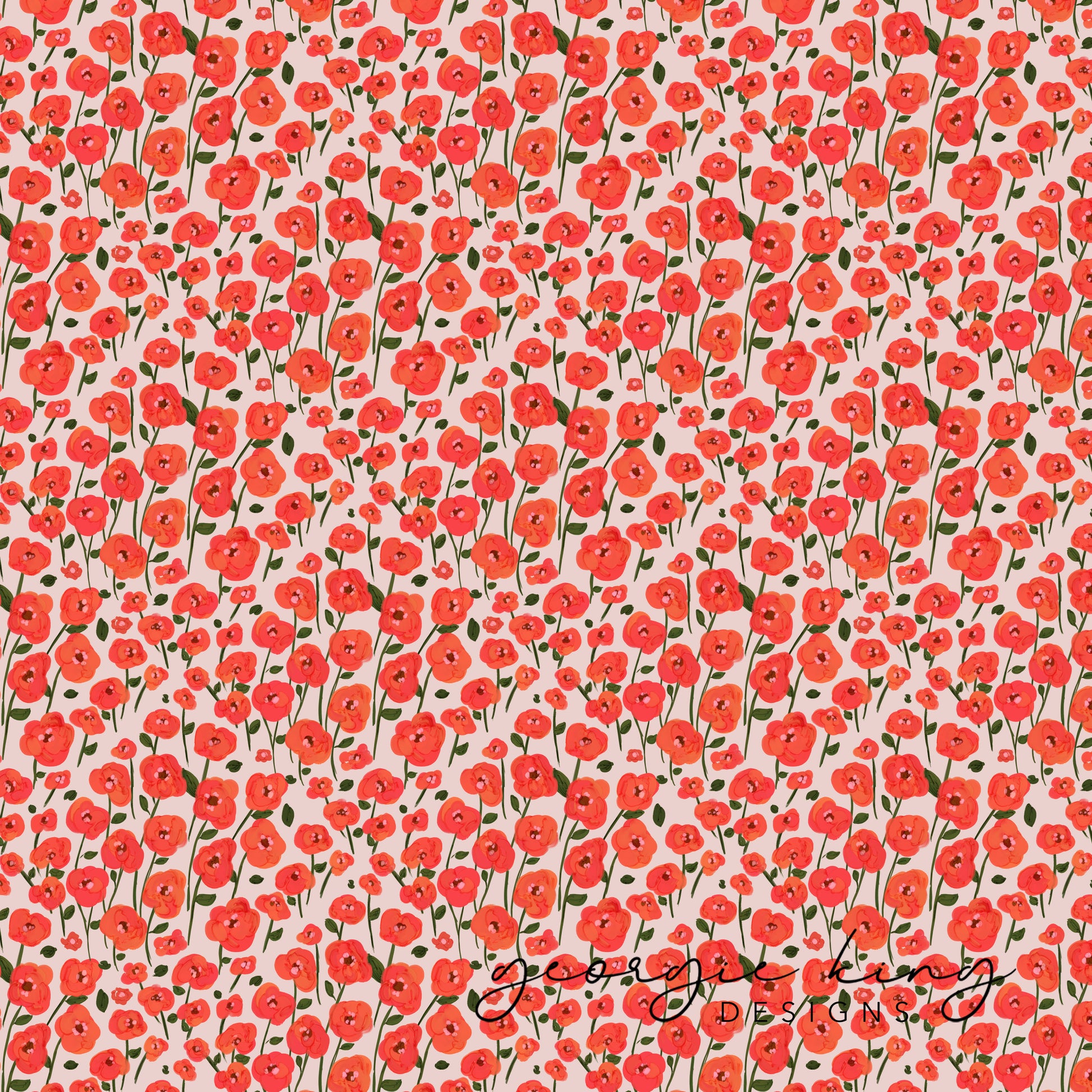 Nude and red poppy seamless pattern tile