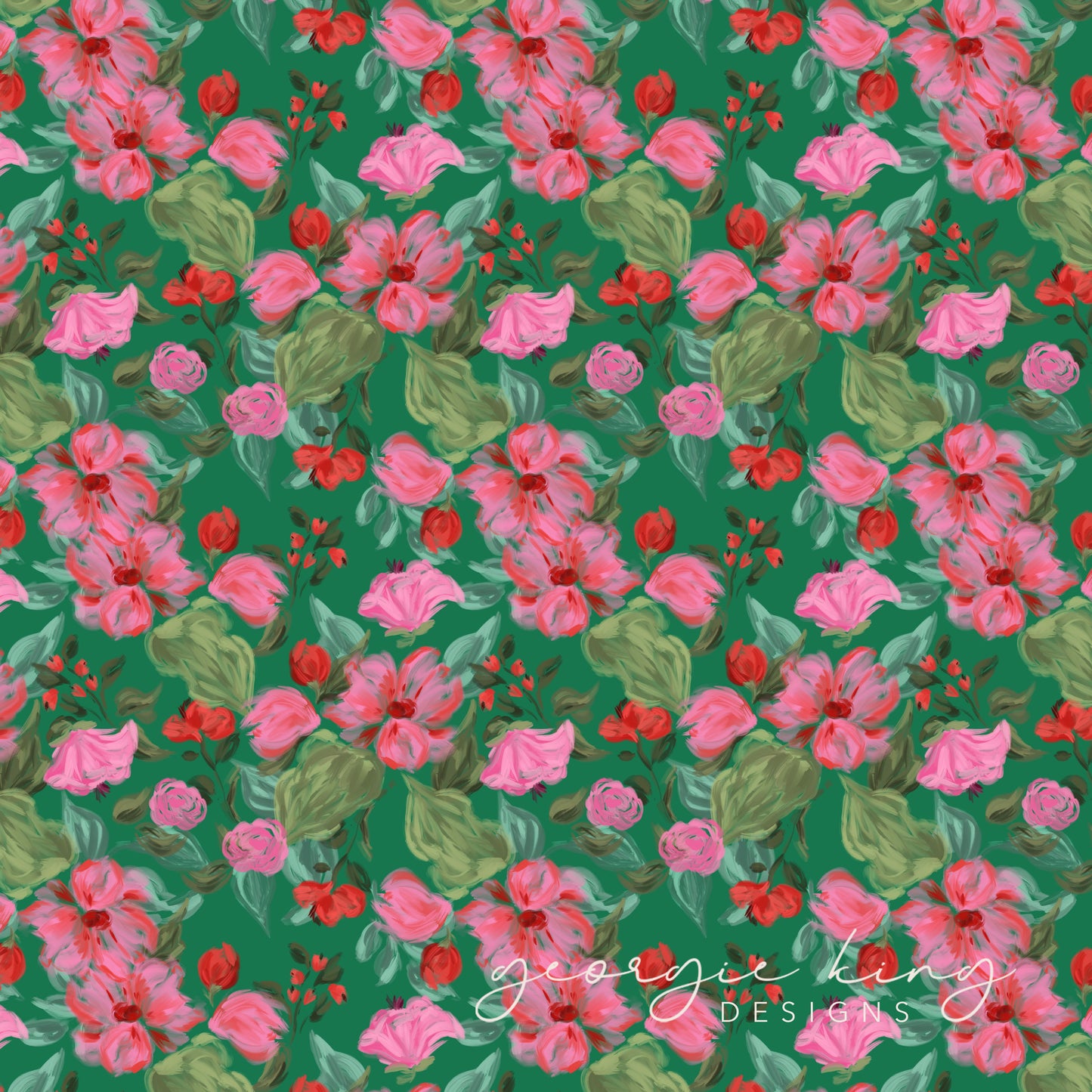 Green and pink floral surface pattern design