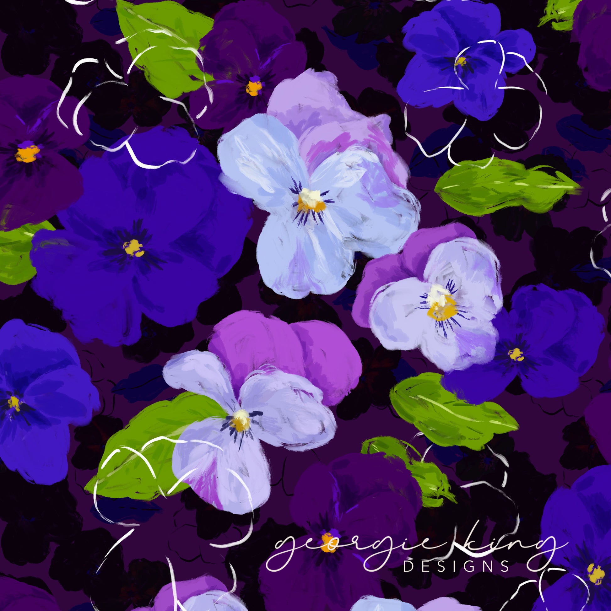 Purple pansy flowers repeatable pattern tile