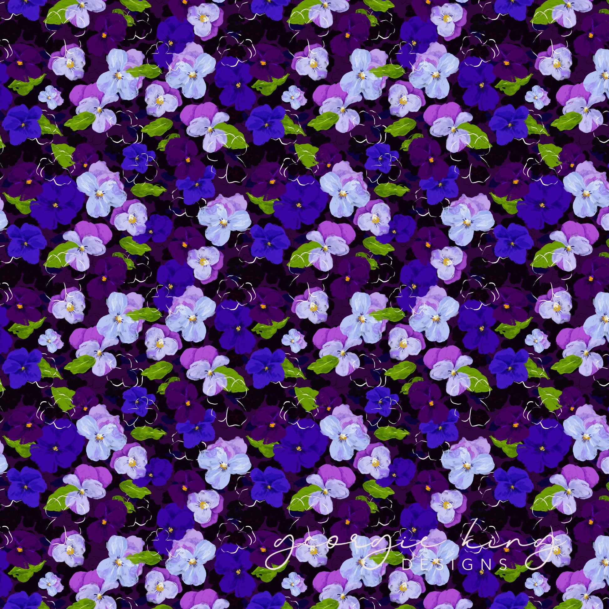 Purple pansy flowers repeatable pattern tile