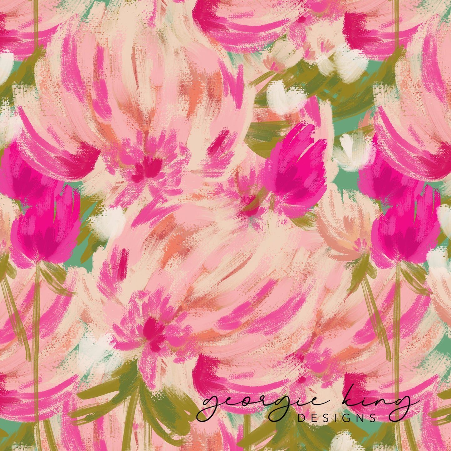 Oil painted flowers seamless pattern tile