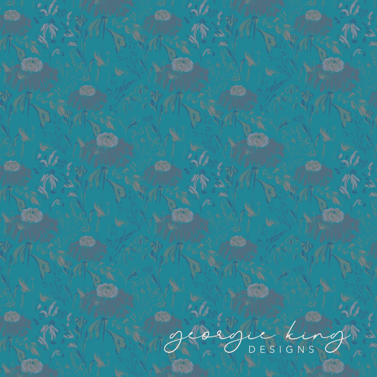 Muted blue wildflowers repeat pattern tile