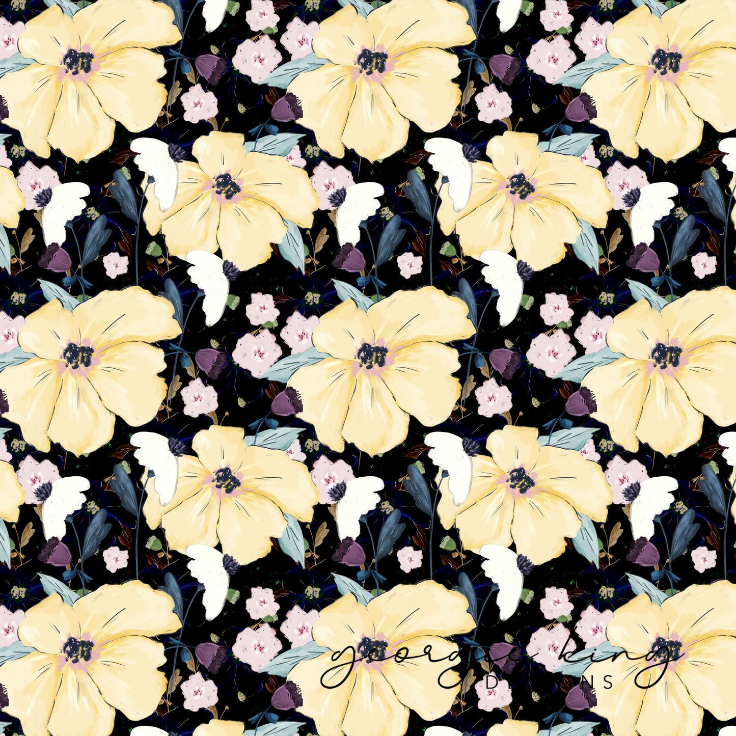 Bold black floral seamless pattern tile