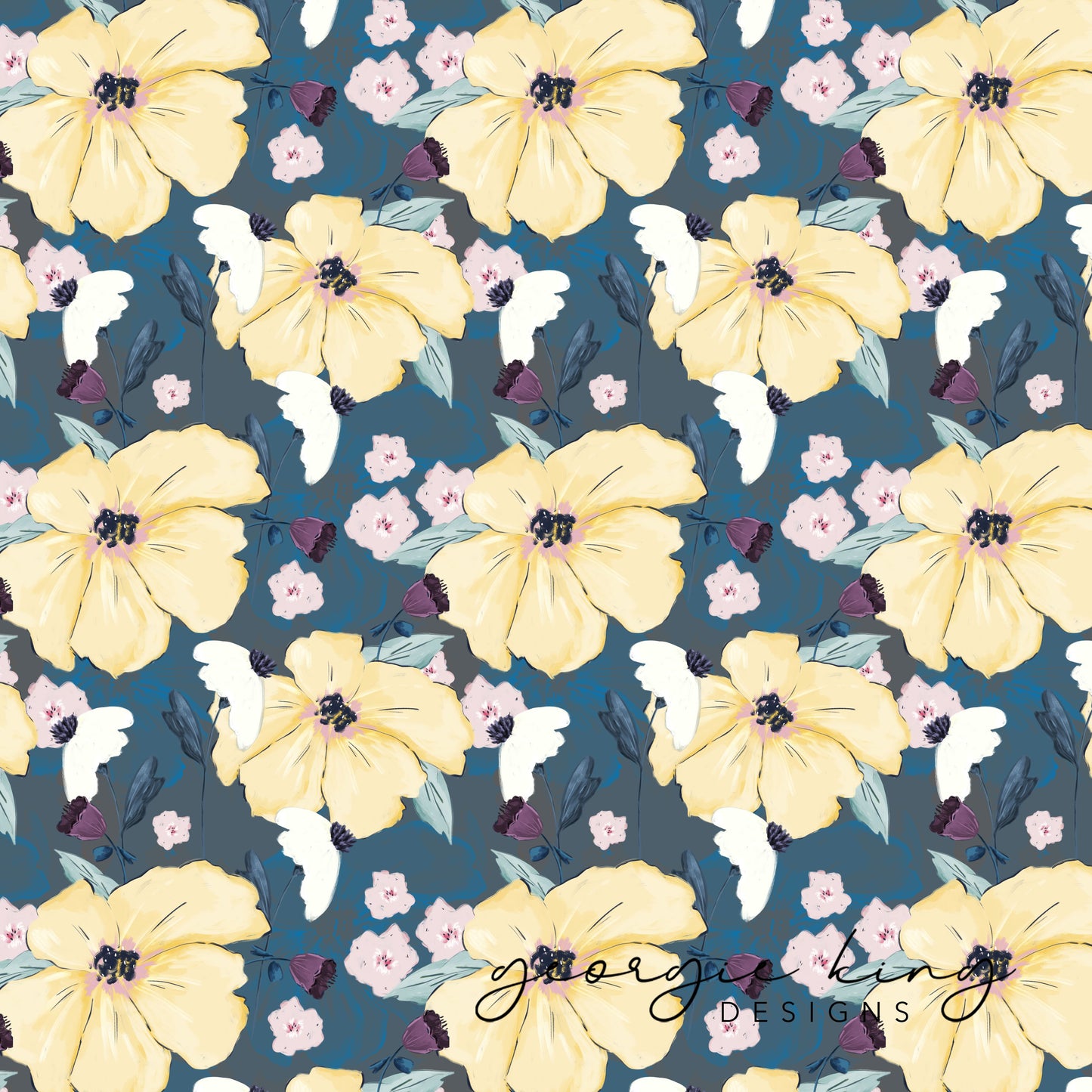 Bold blue floral seamless pattern tile