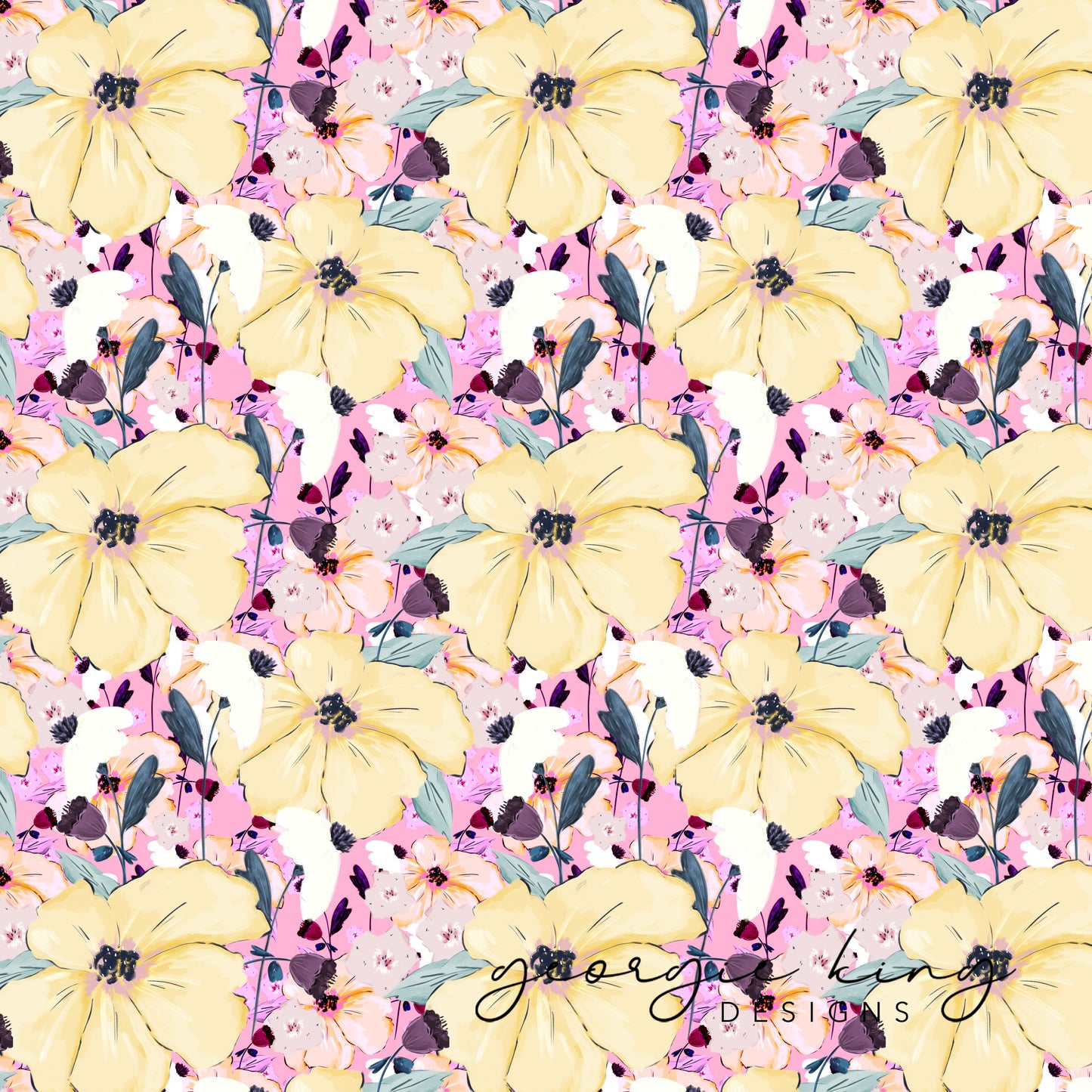 Bold pink floral seamless pattern tile