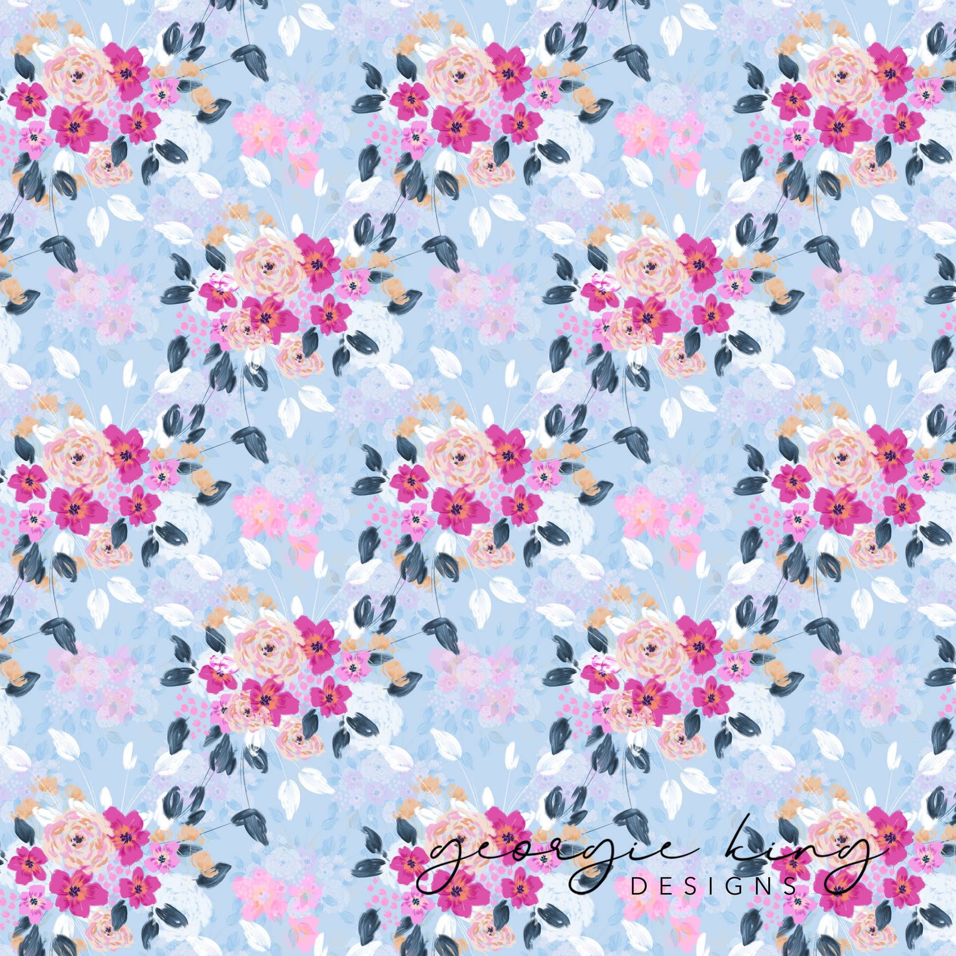 Sky blue floral bouquet seamless pattern tile