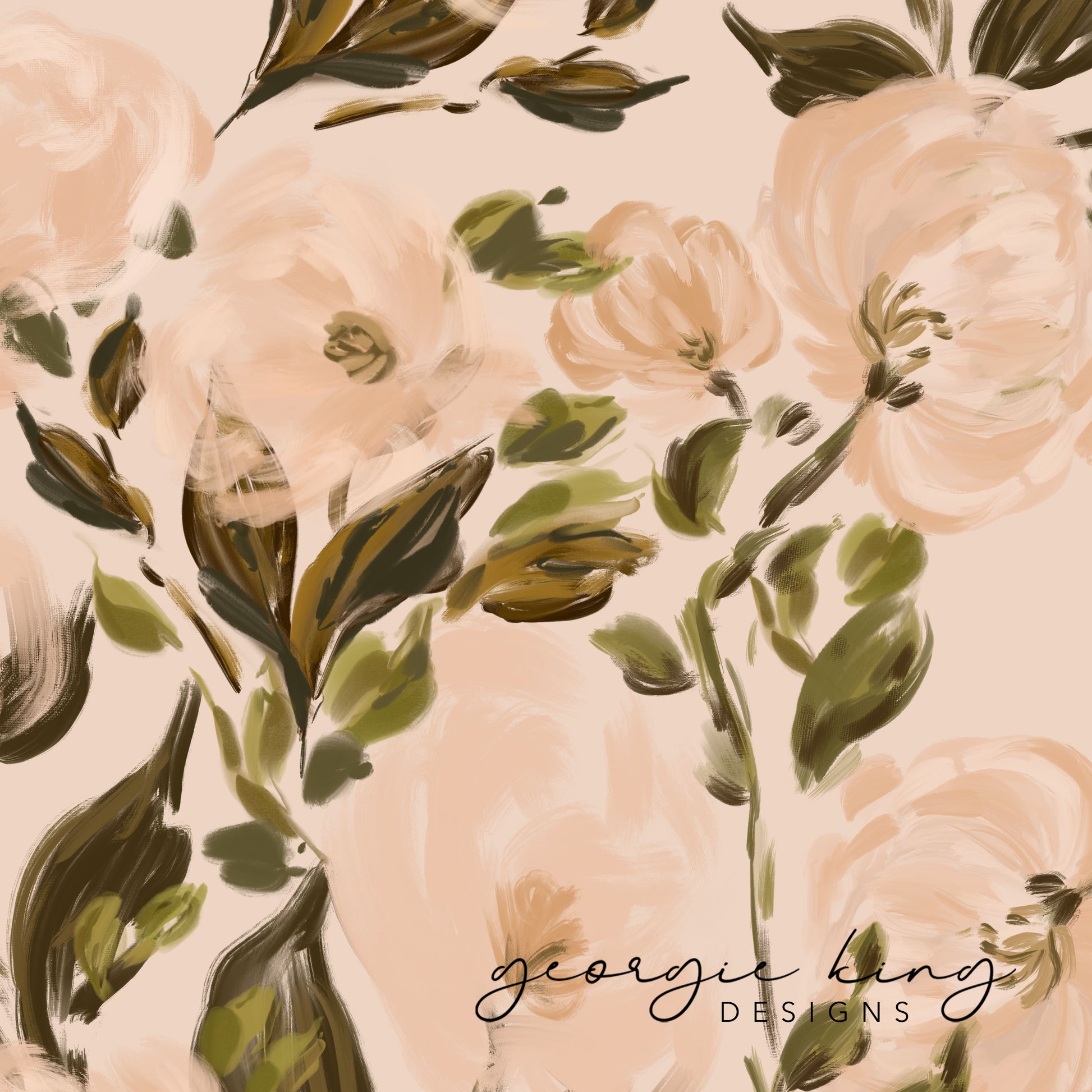 Painterly English flowers repeatable pattern tile