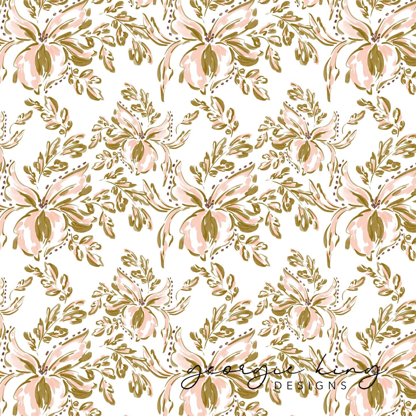 White, olive and nude tropical flowers seamless pattern tile