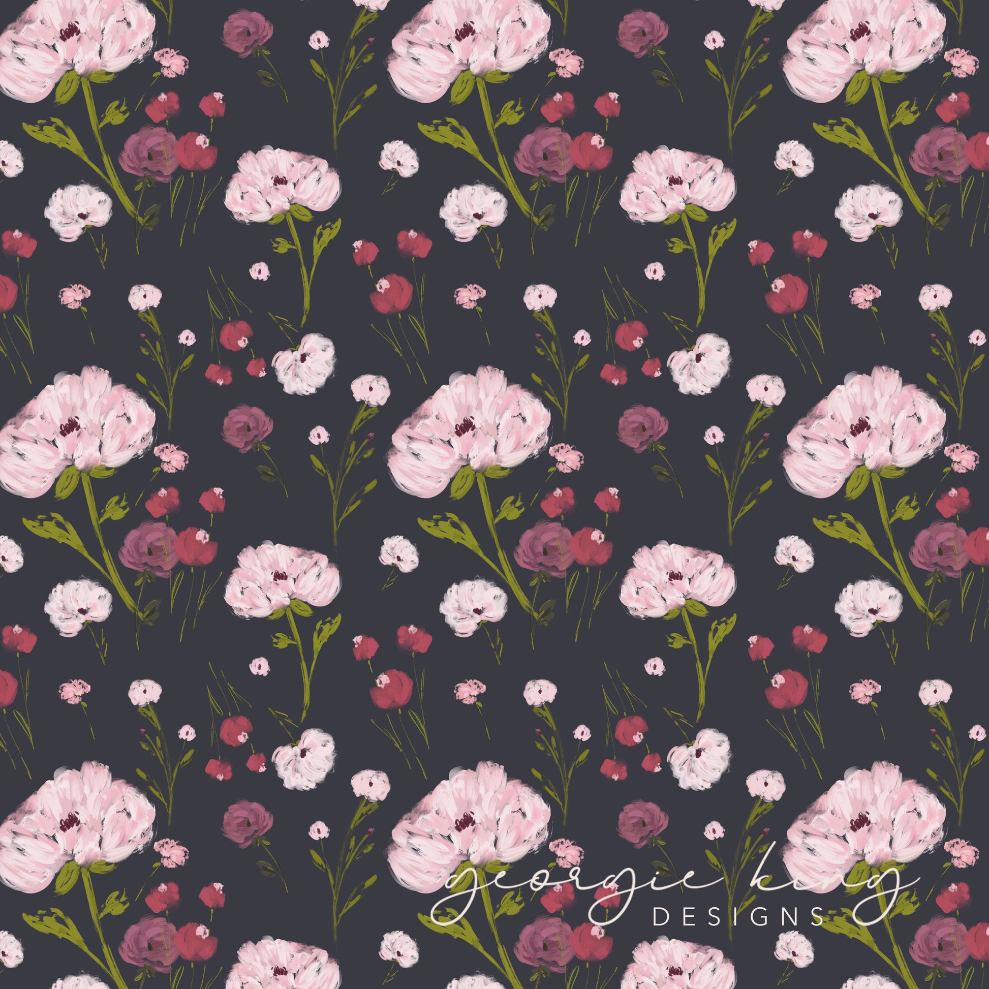 Dark grey, purple and pink floral surface pattern tile