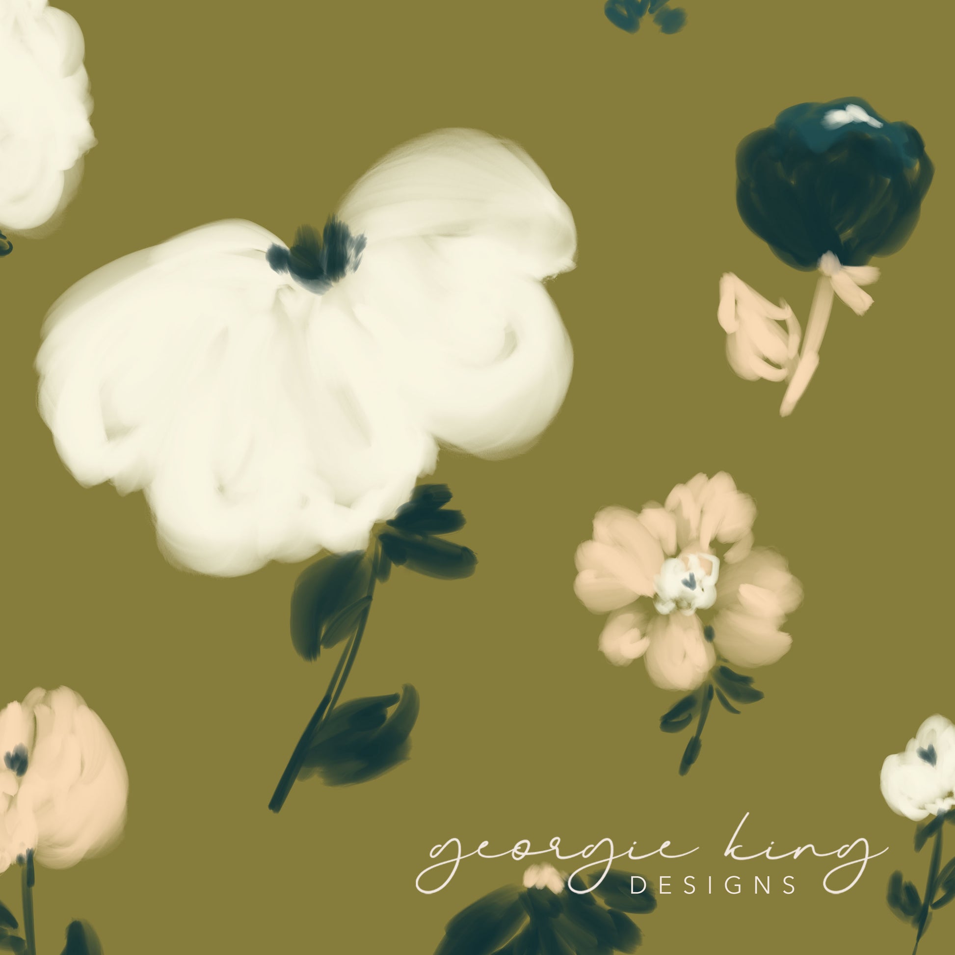 Olive green floral repeatable pattern tile