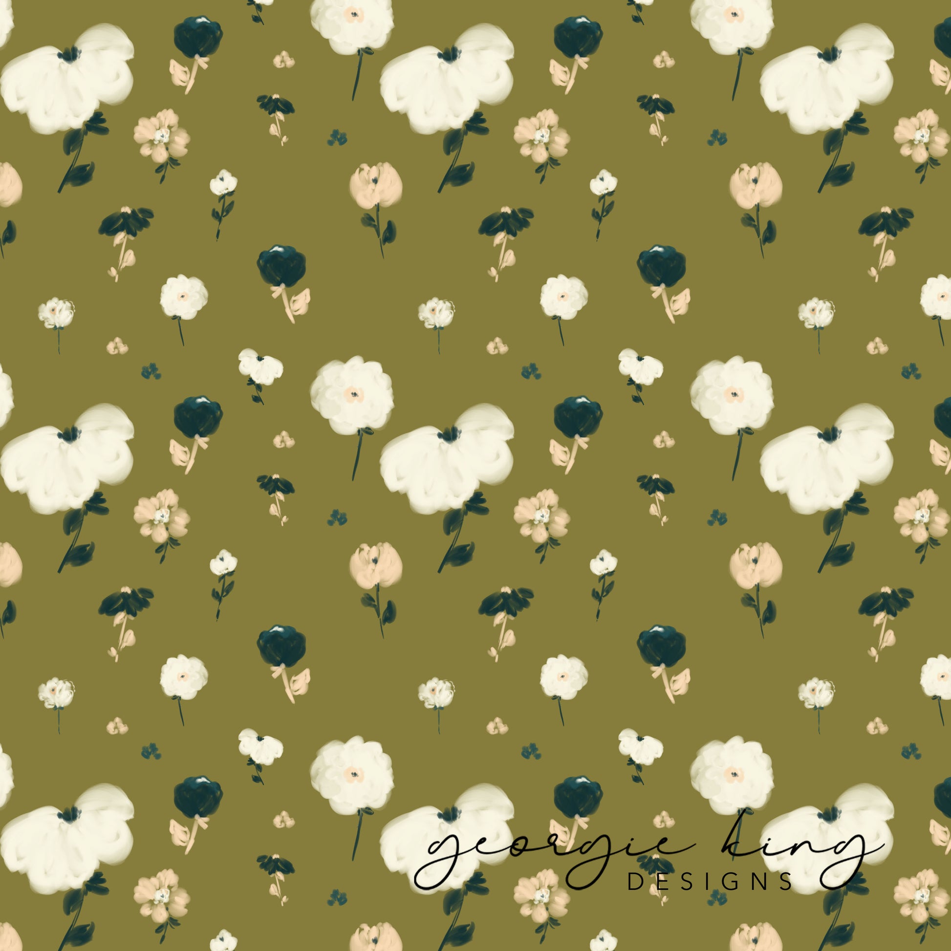 Olive green floral repeatable pattern tile