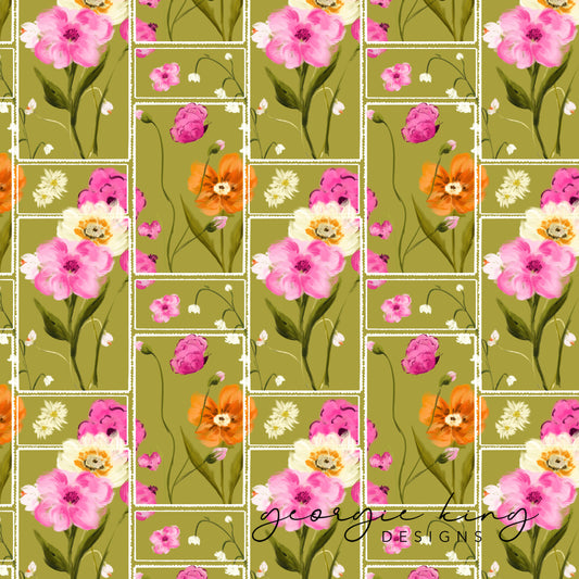 Bright conversational floral repeat pattern tile